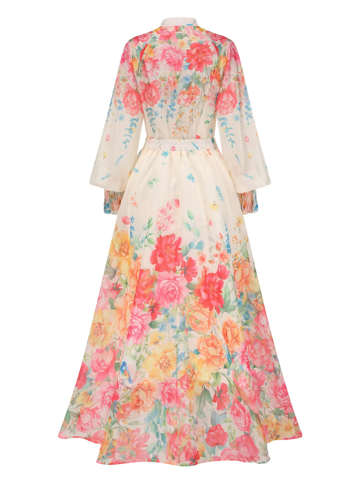 2PCS Multicolor 1970s Mandarin Collar Floral Blouse & Skirt - Image 3