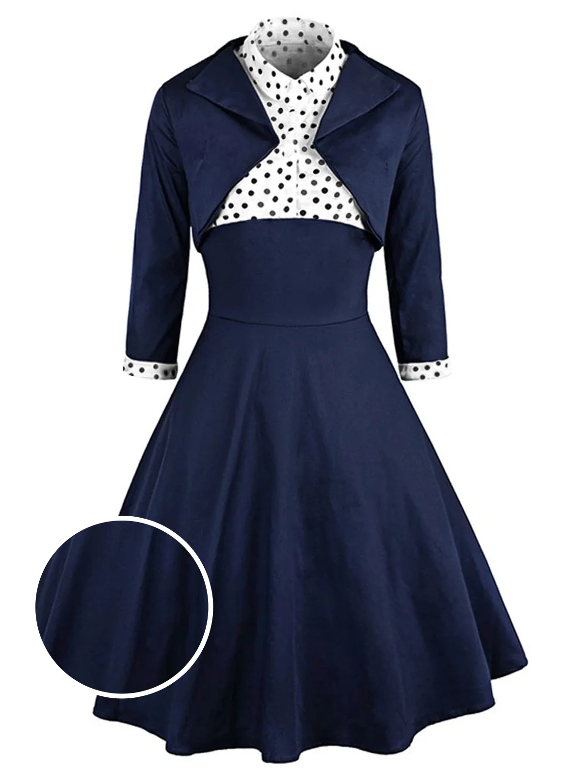 2PCS Navy 1950s Polka Dot Swing Dress - Image 2
