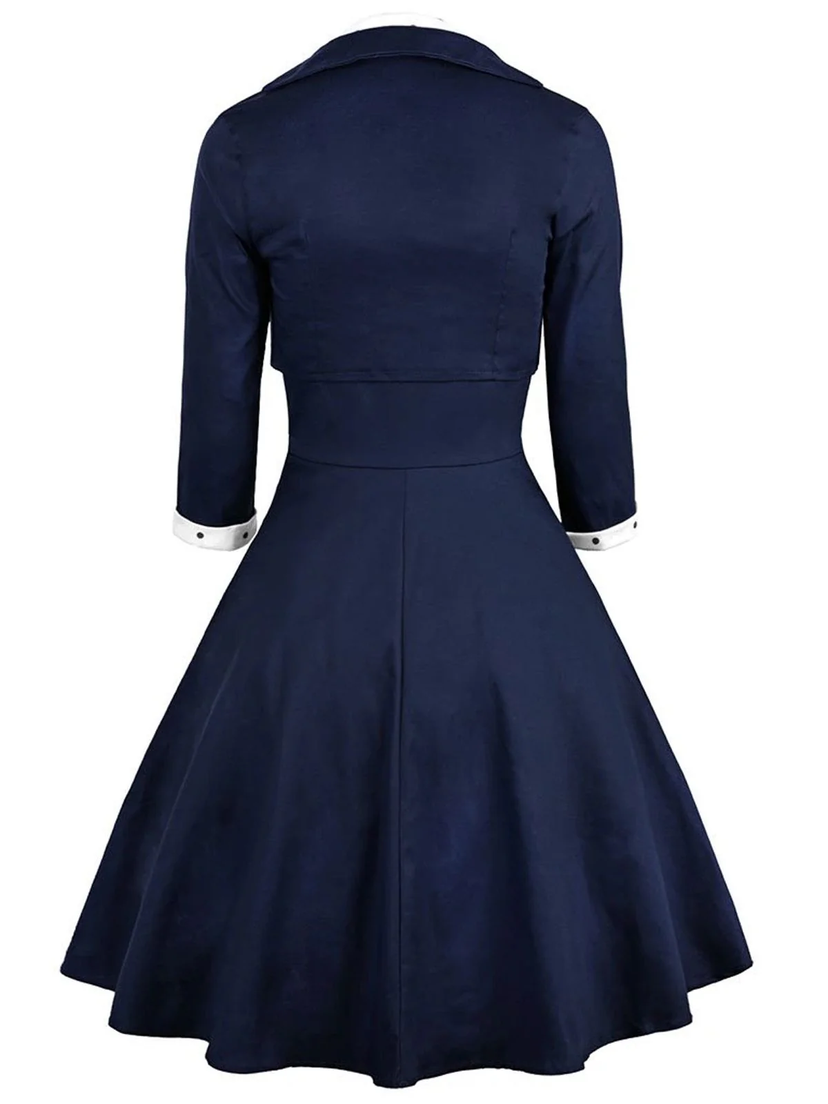 2PCS Navy 1950s Polka Dot Swing Dress - Image 4
