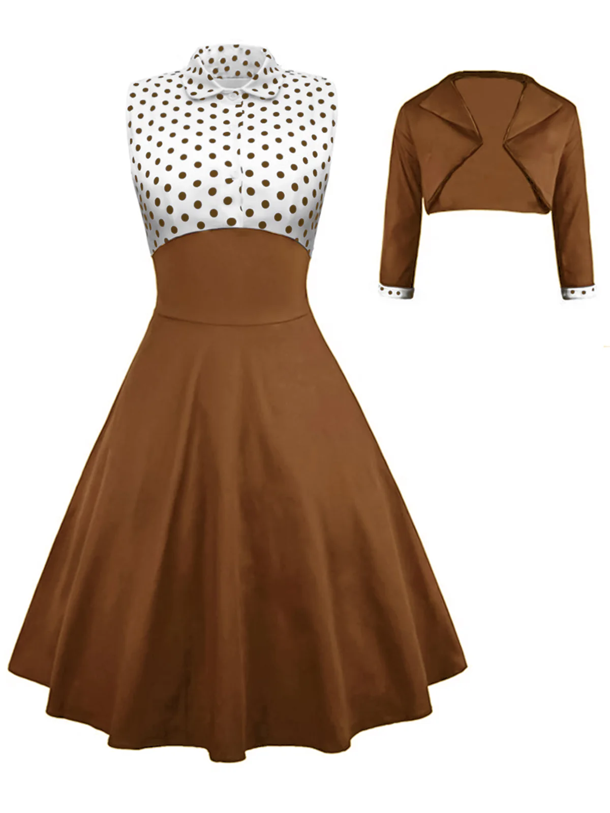 2PCS Navy 1950s Polka Dot Swing Dress - Image 5