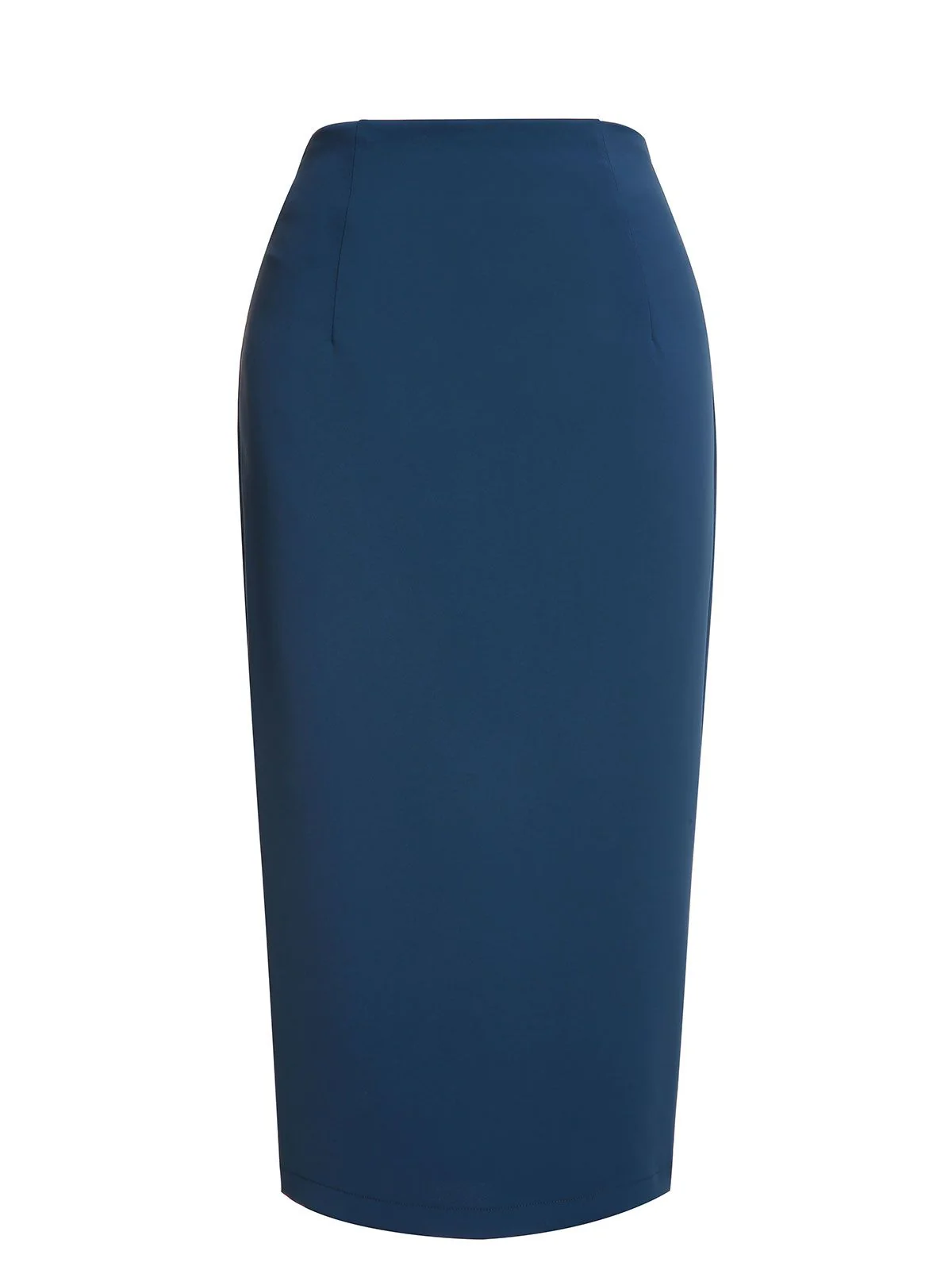 2PCS Navy Blue 1960s Stand Collar Shirt & Solid Wrap Skirts - Image 13