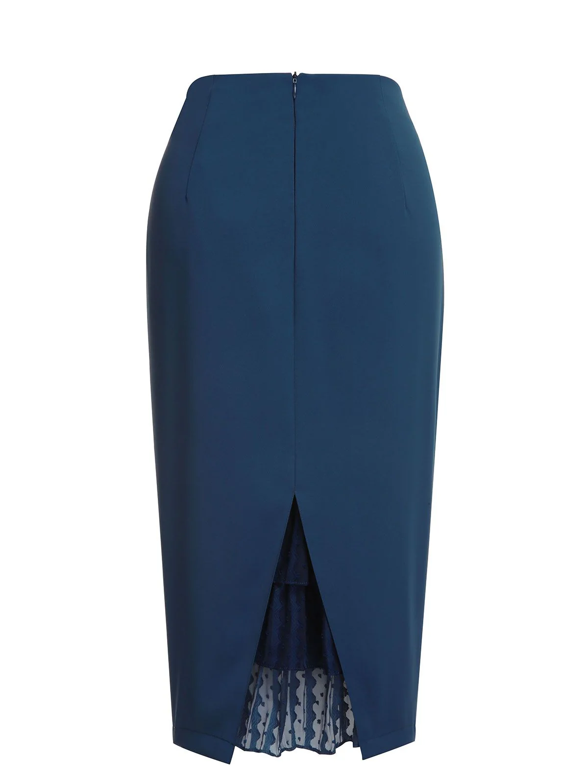 2PCS Navy Blue 1960s Stand Collar Shirt & Solid Wrap Skirts - Image 15