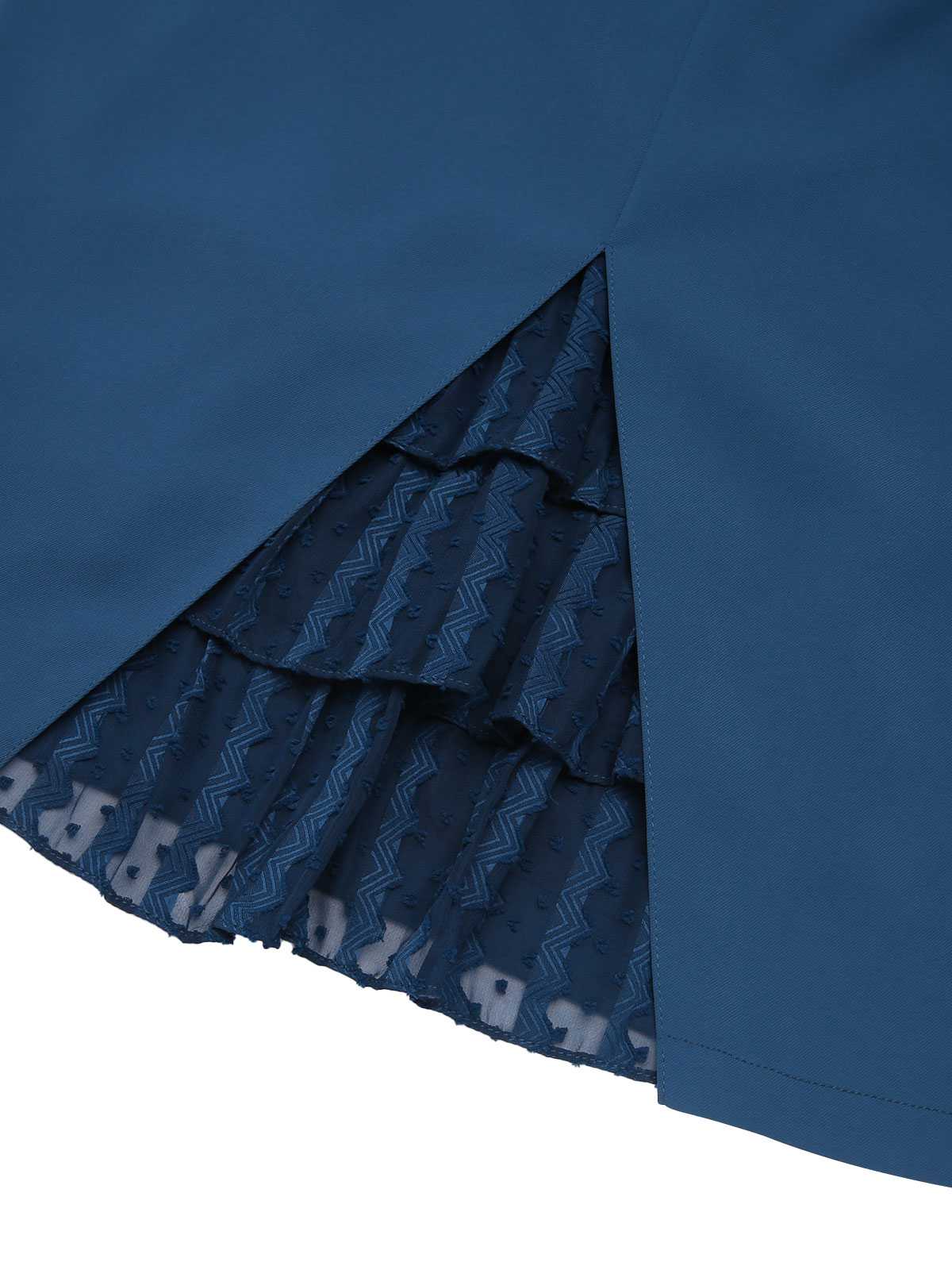 2PCS Navy Blue 1960s Stand Collar Shirt & Solid Wrap Skirts - Image 18