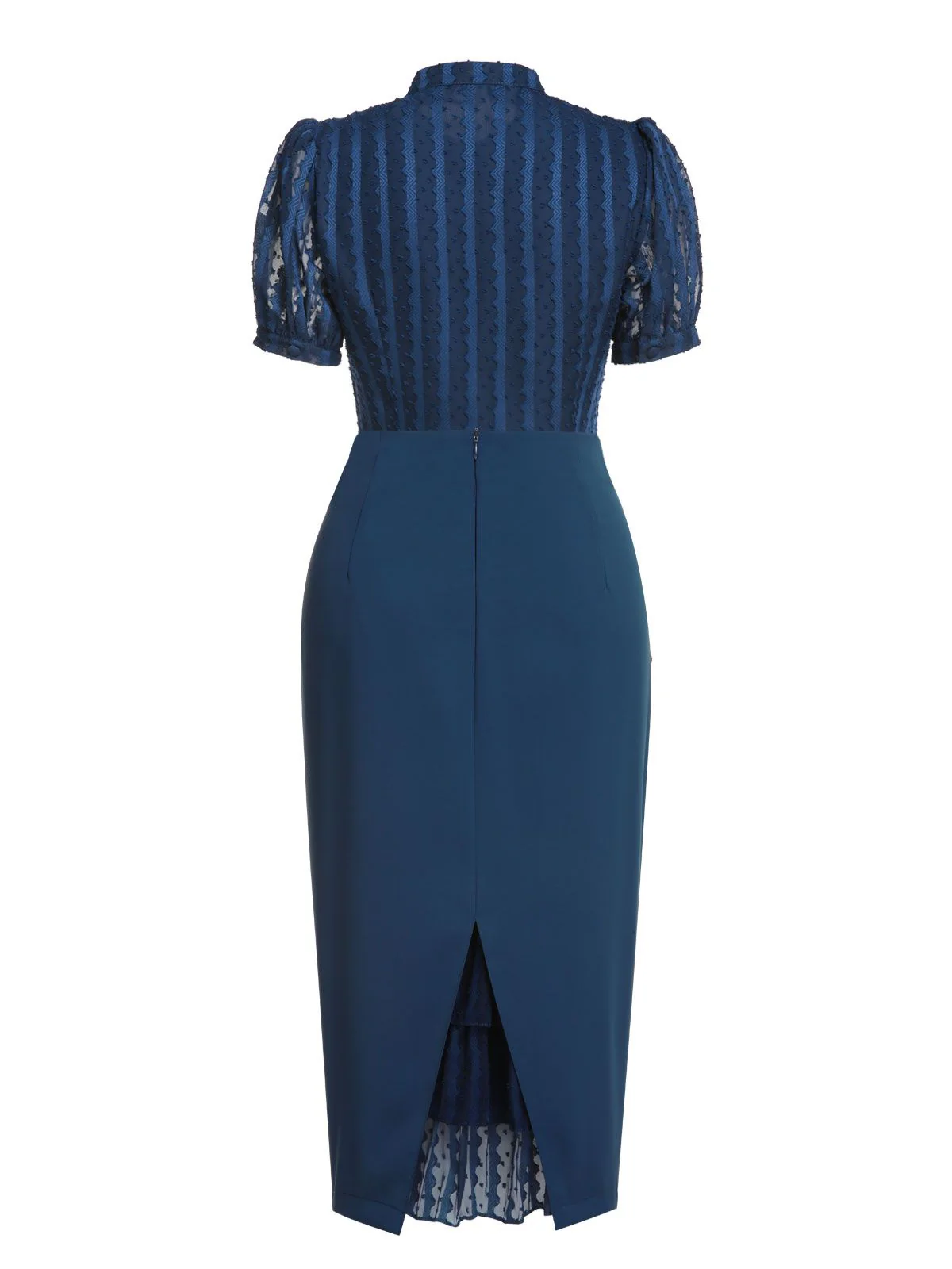 2PCS Navy Blue 1960s Stand Collar Shirt & Solid Wrap Skirts - Image 4