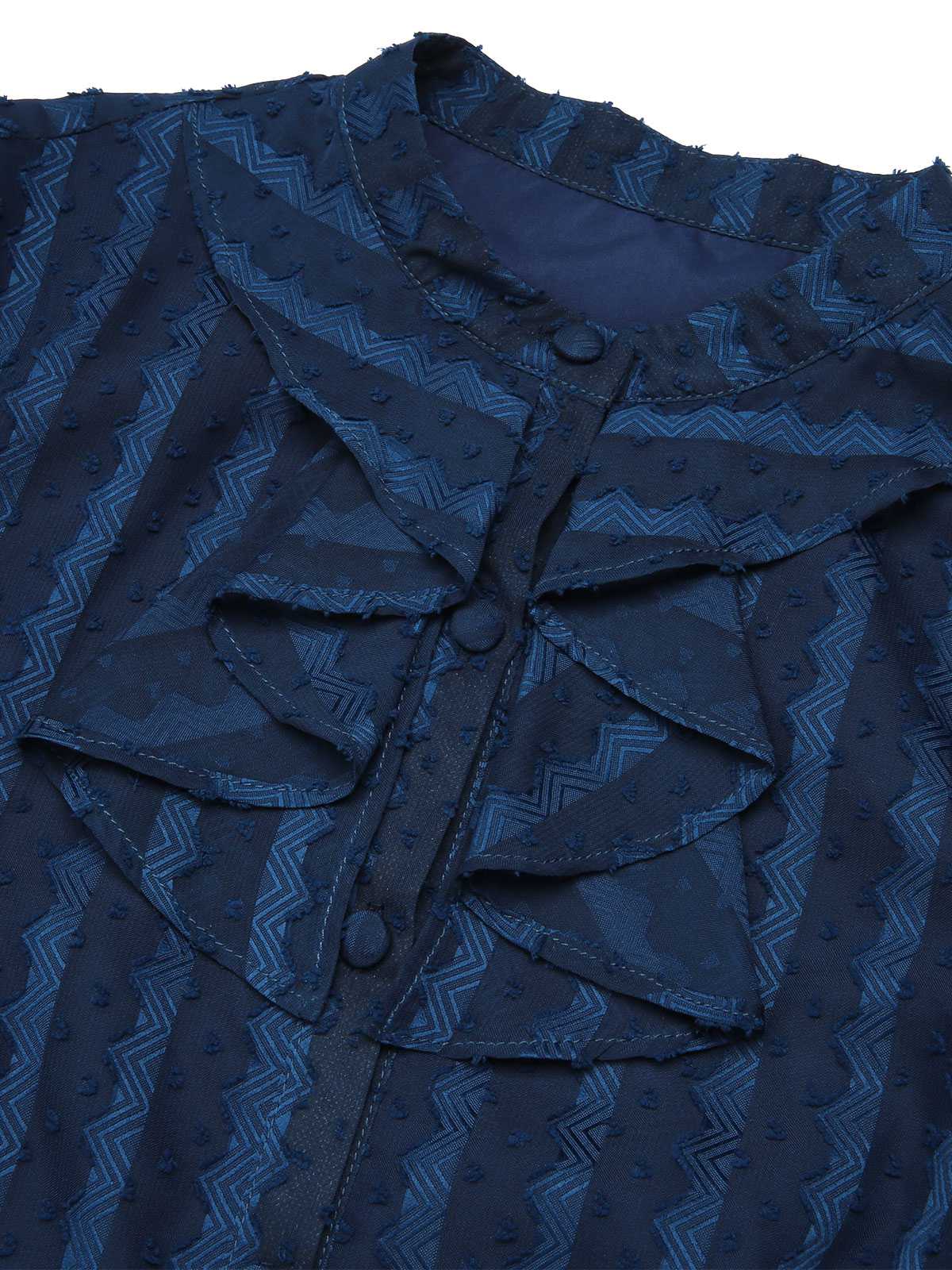 2PCS Navy Blue 1960s Stand Collar Shirt & Solid Wrap Skirts - Image 9