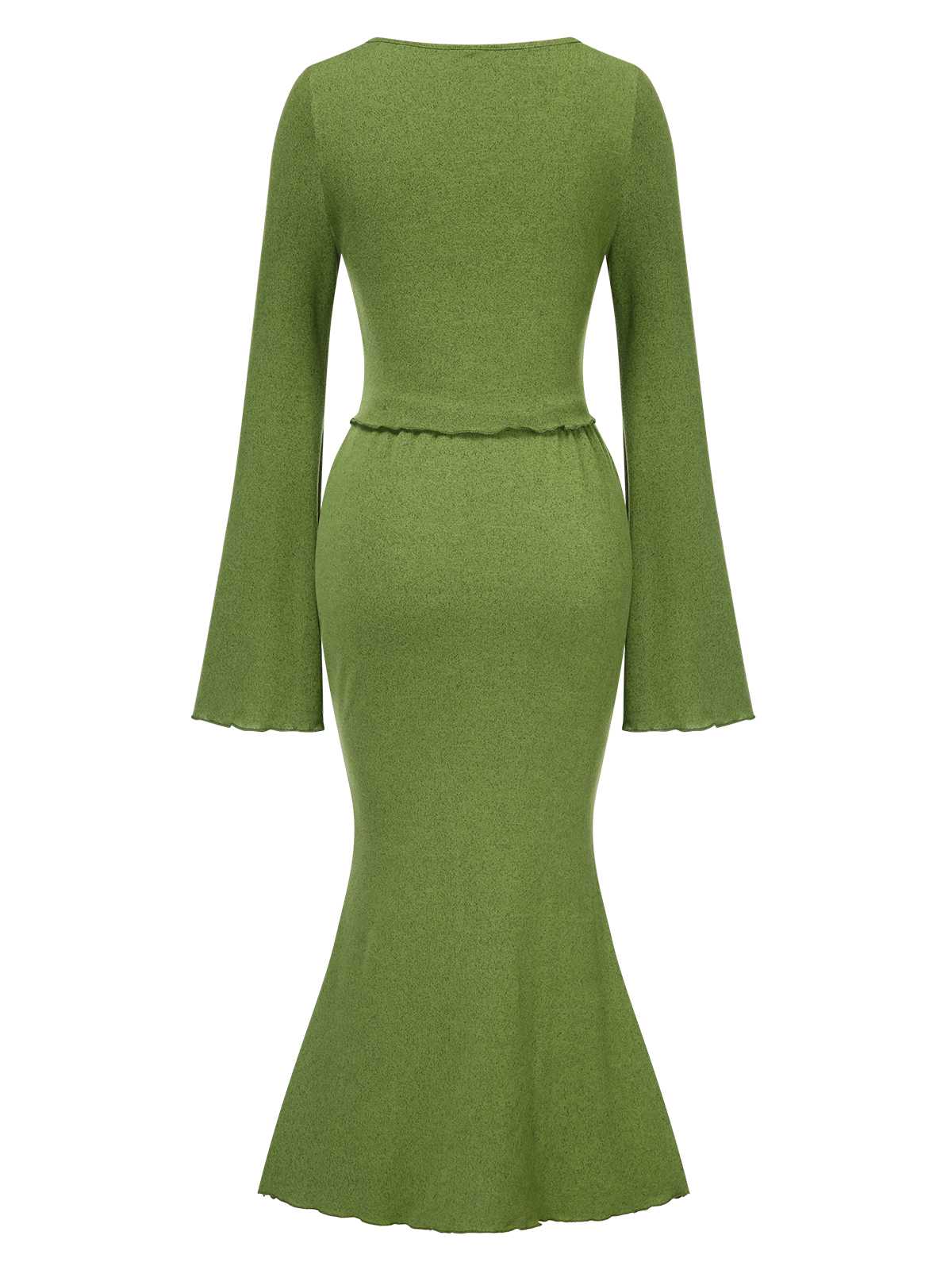 2PCS Olive Green 1930s V-Neck Top & Mermaid Skirt - Image 4