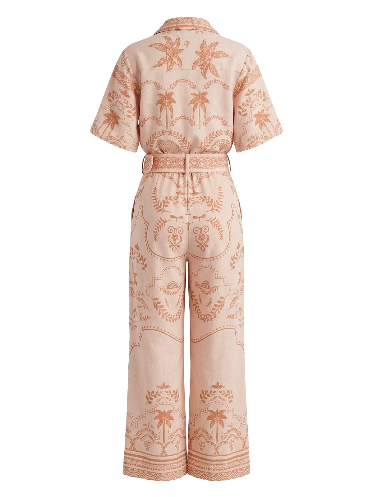 2PCS Orange 1930s Tropical Blouse & Belted Pants - Image 3