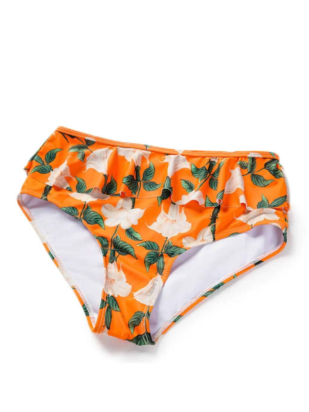 2PCS Orange 1940s Ruffle Floral Bikini Set & Cover Up - Image 5