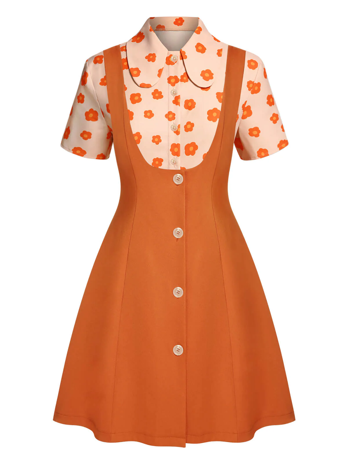 2PCS Orange 1960s Floral Shirt & Skirt - Image 2