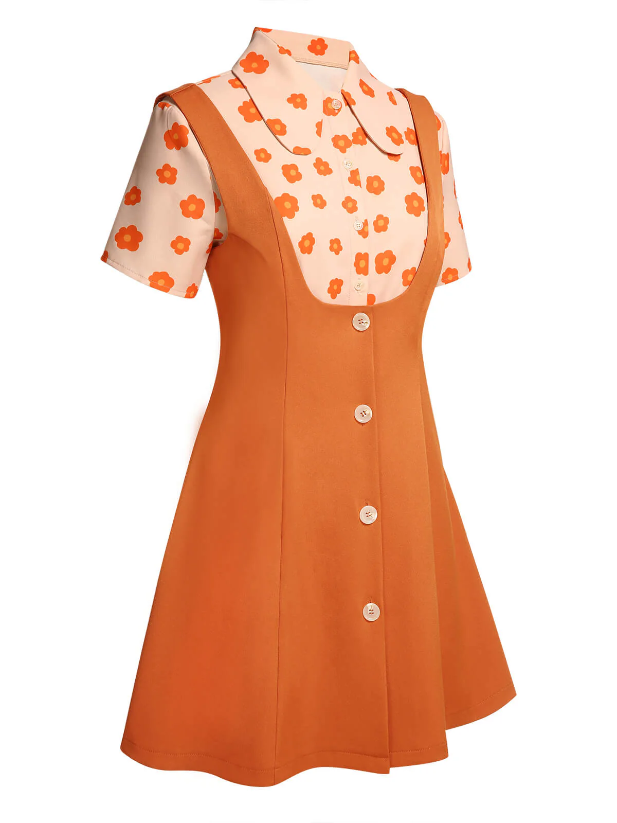 2PCS Orange 1960s Floral Shirt & Skirt - Image 3