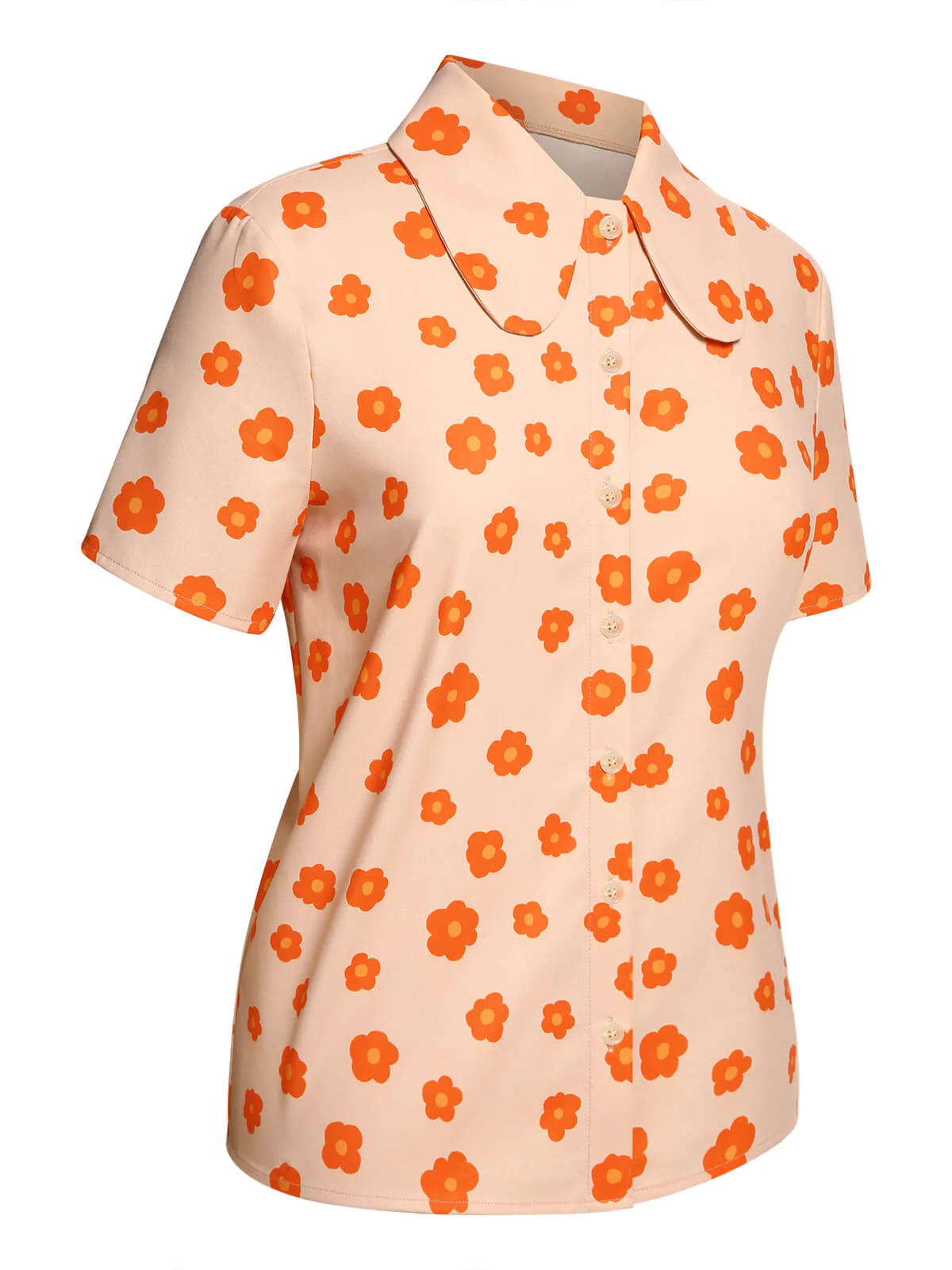 2PCS Orange 1960s Floral Shirt & Skirt - Image 6