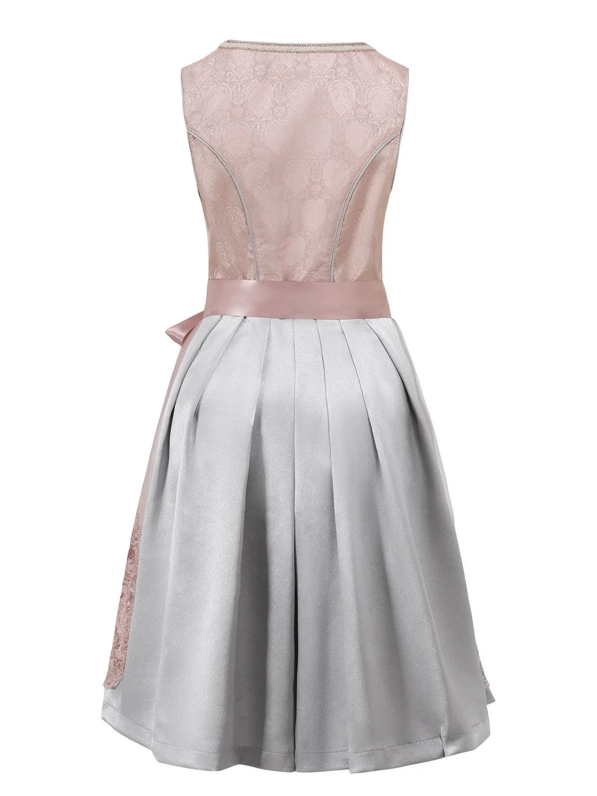 2PCS Orange Pink 1950s Jacquard Dress & Mesh Embroidered Apron - Image 2