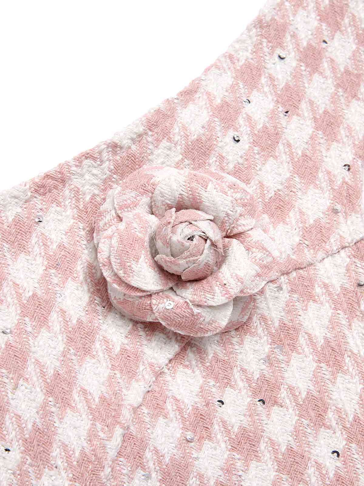 2PCS Pink 1930s Houndstooth Halter Crop Top & Pants - Image 3