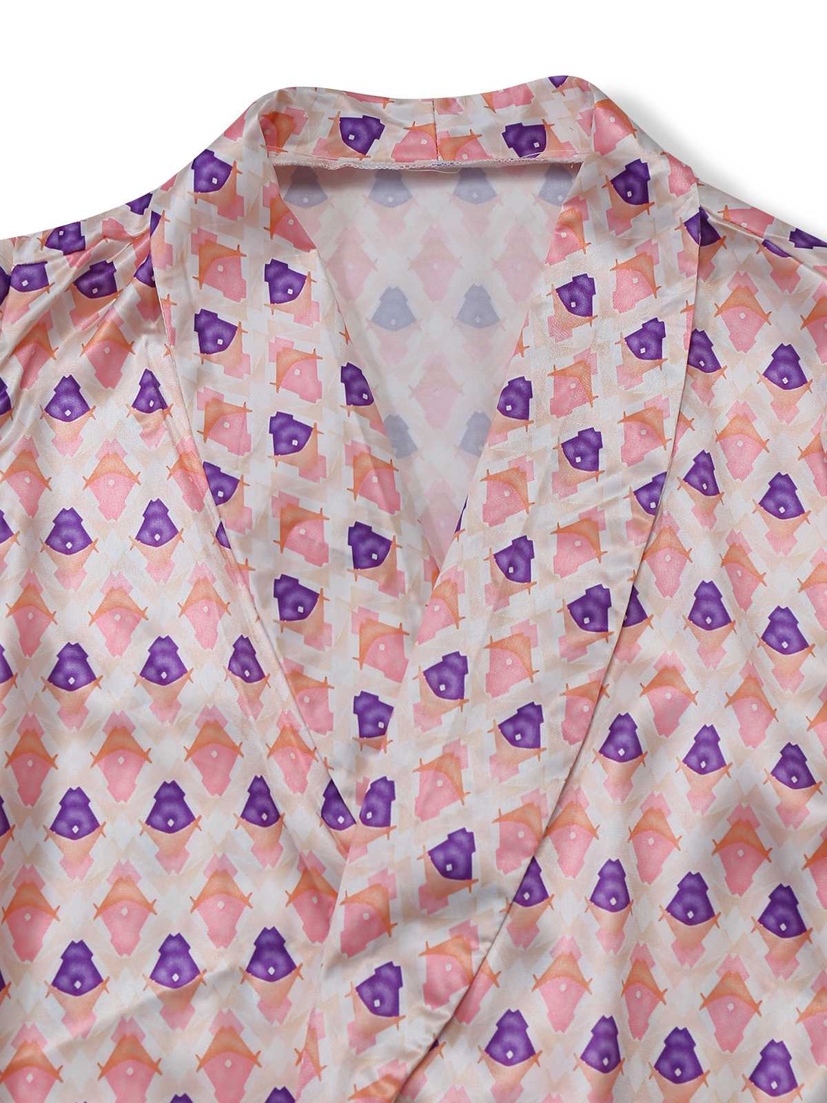 2PCS Pink 1930s Printed Puff Sleeve Belted Blazer & Pants - Image 4