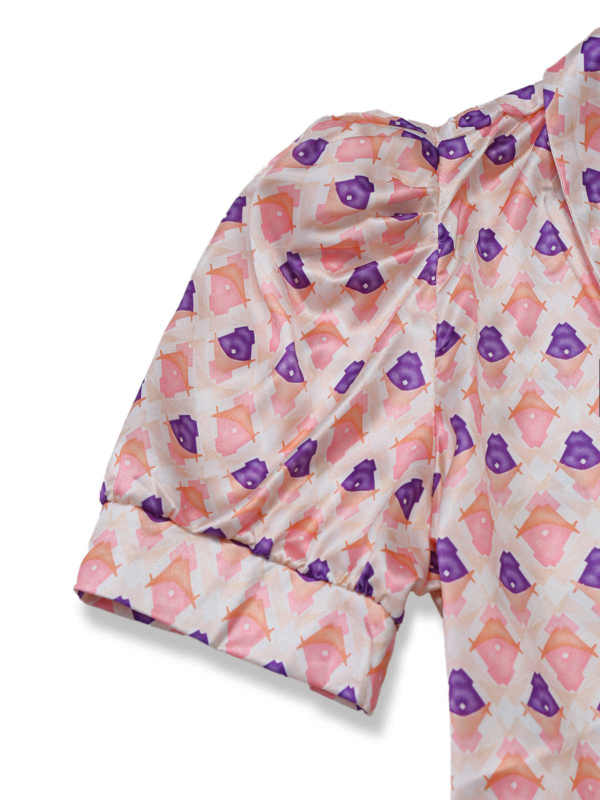 2PCS Pink 1930s Printed Puff Sleeve Belted Blazer & Pants - Image 5