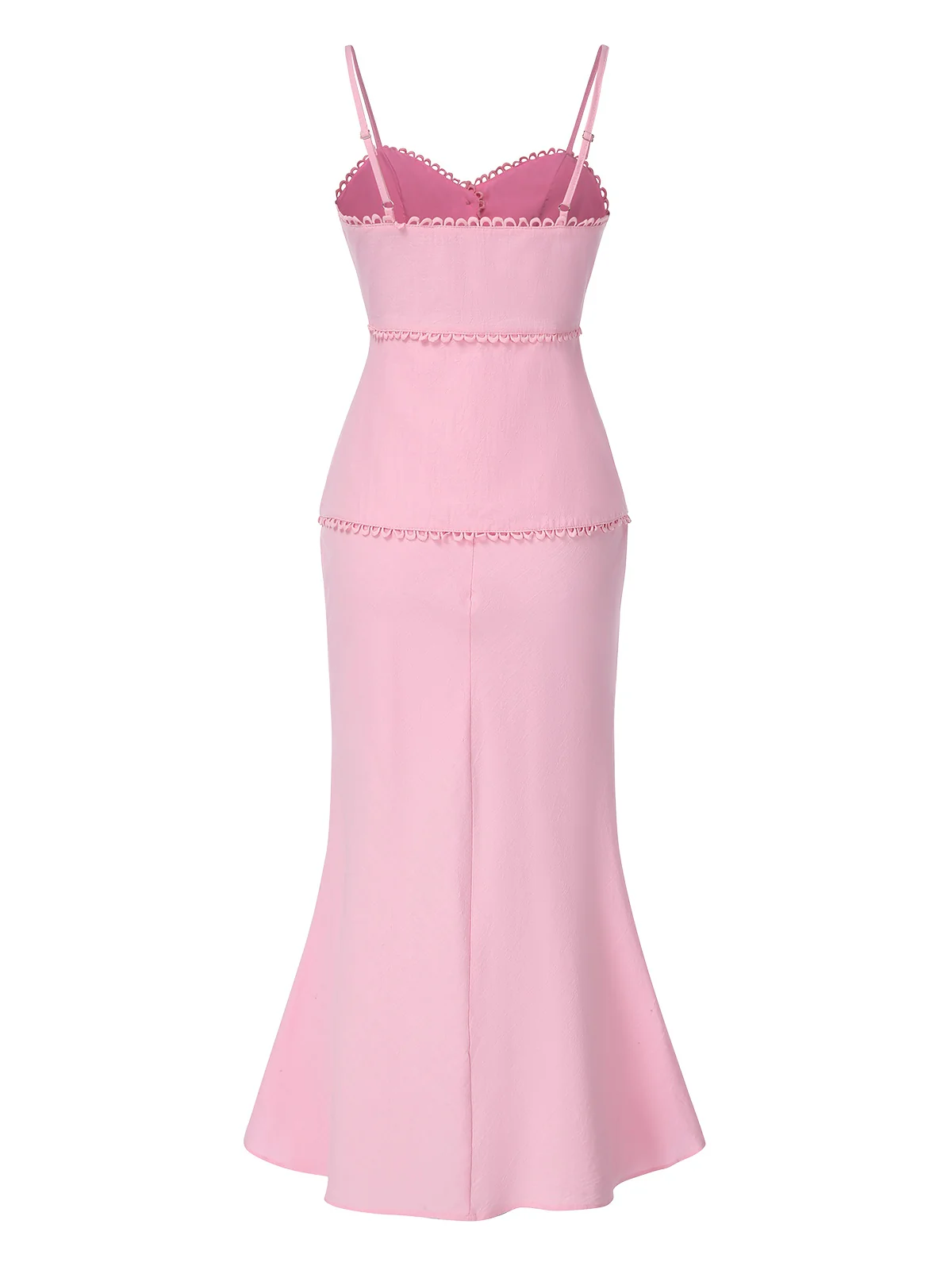 2PCS Pink 1930s Solid Cotton Spaghetti Strap Camisole & Fishtail Skirt - Image 3