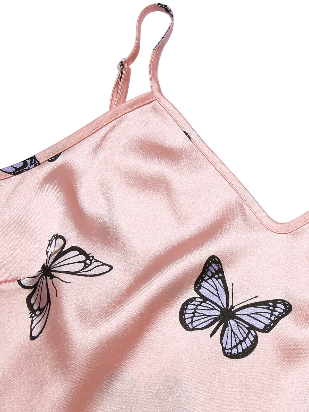 2PCS Pink 1950s Butterfly Suspender V-Neck Sleepwear - Image 4
