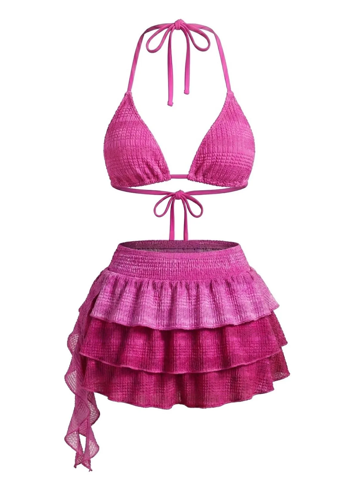 2PCS Pink 1950s Halter Bikini Set & Ruffle Skirt Cover-Up - Image 4
