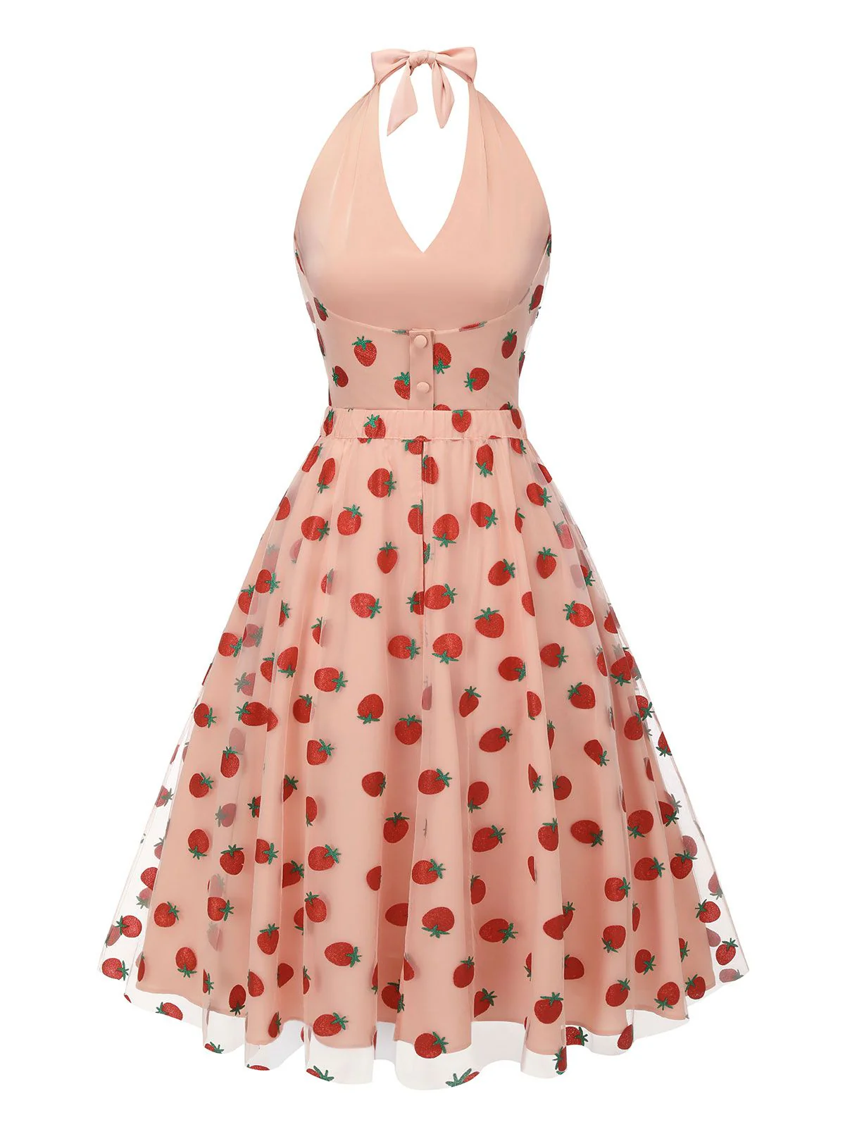 2PCS Pink 1950s Halter Strawberry Romper & Umbrella Skirt - Image 4