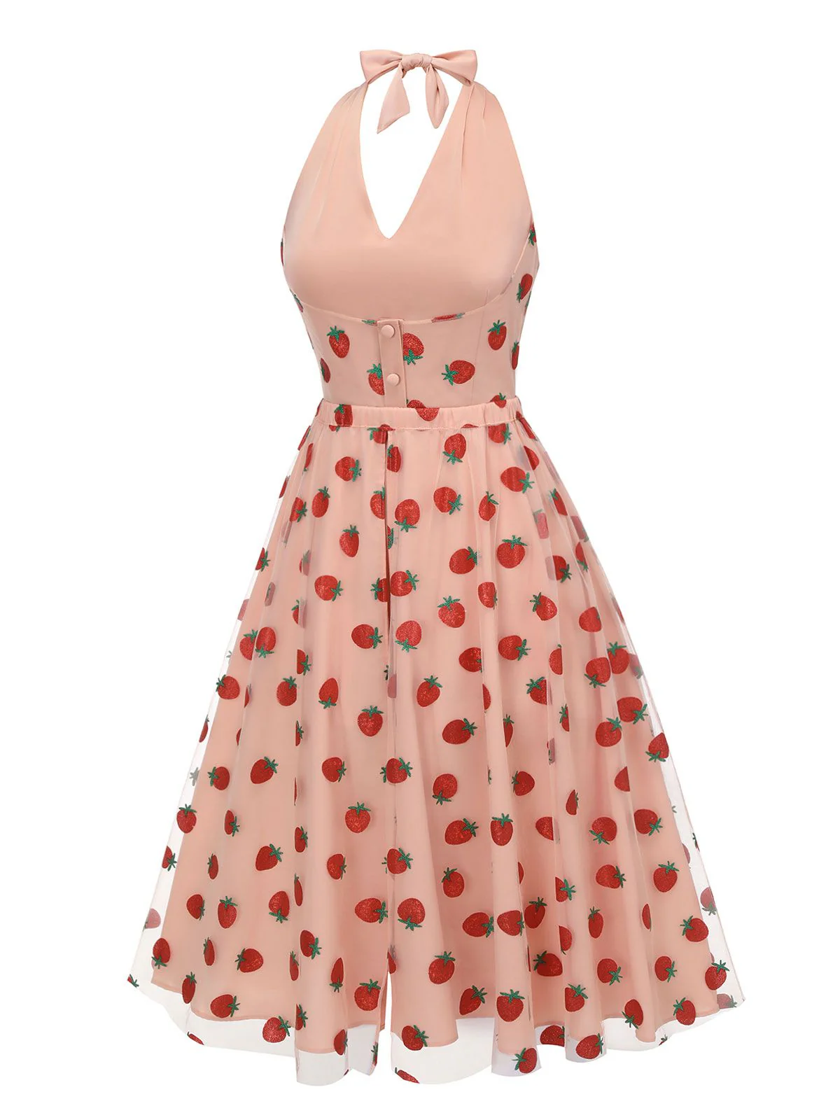 2PCS Pink 1950s Halter Strawberry Romper & Umbrella Skirt - Image 6
