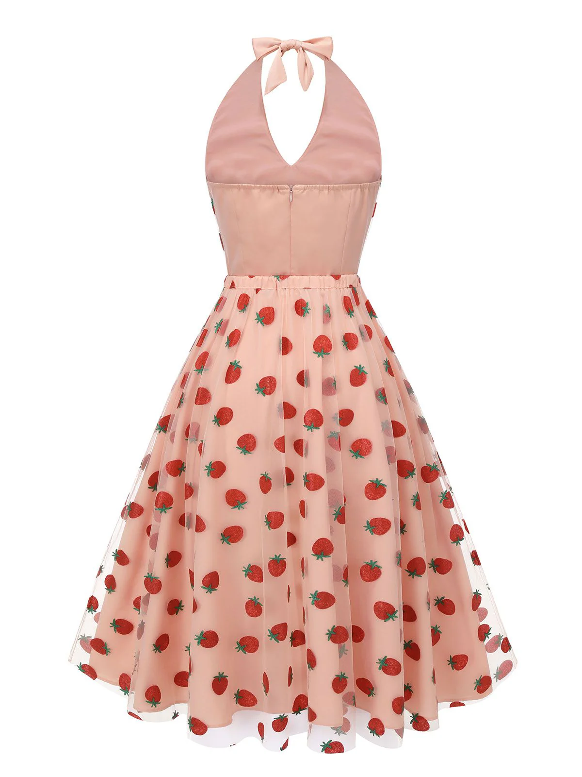 2PCS Pink 1950s Halter Strawberry Romper & Umbrella Skirt - Image 7