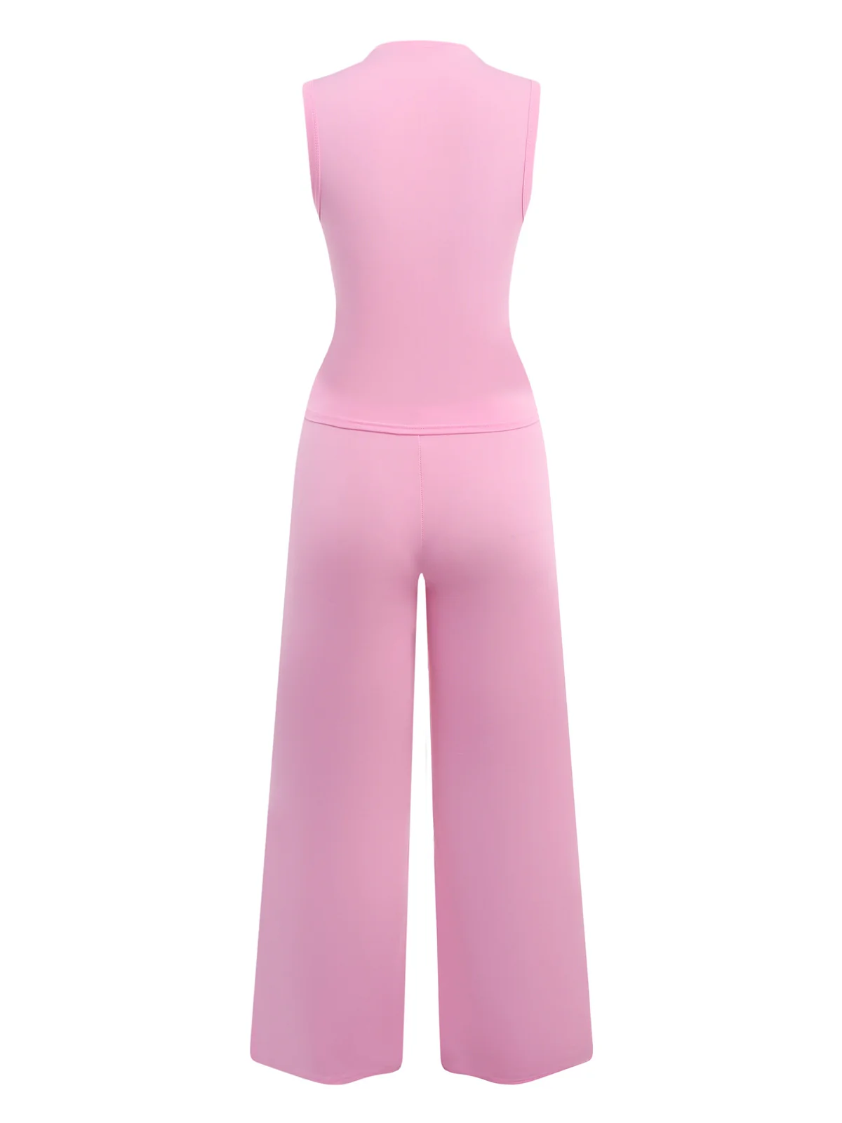 2PCS Pink 1950s Solid Heart Hollow Vest & Pants - Image 2