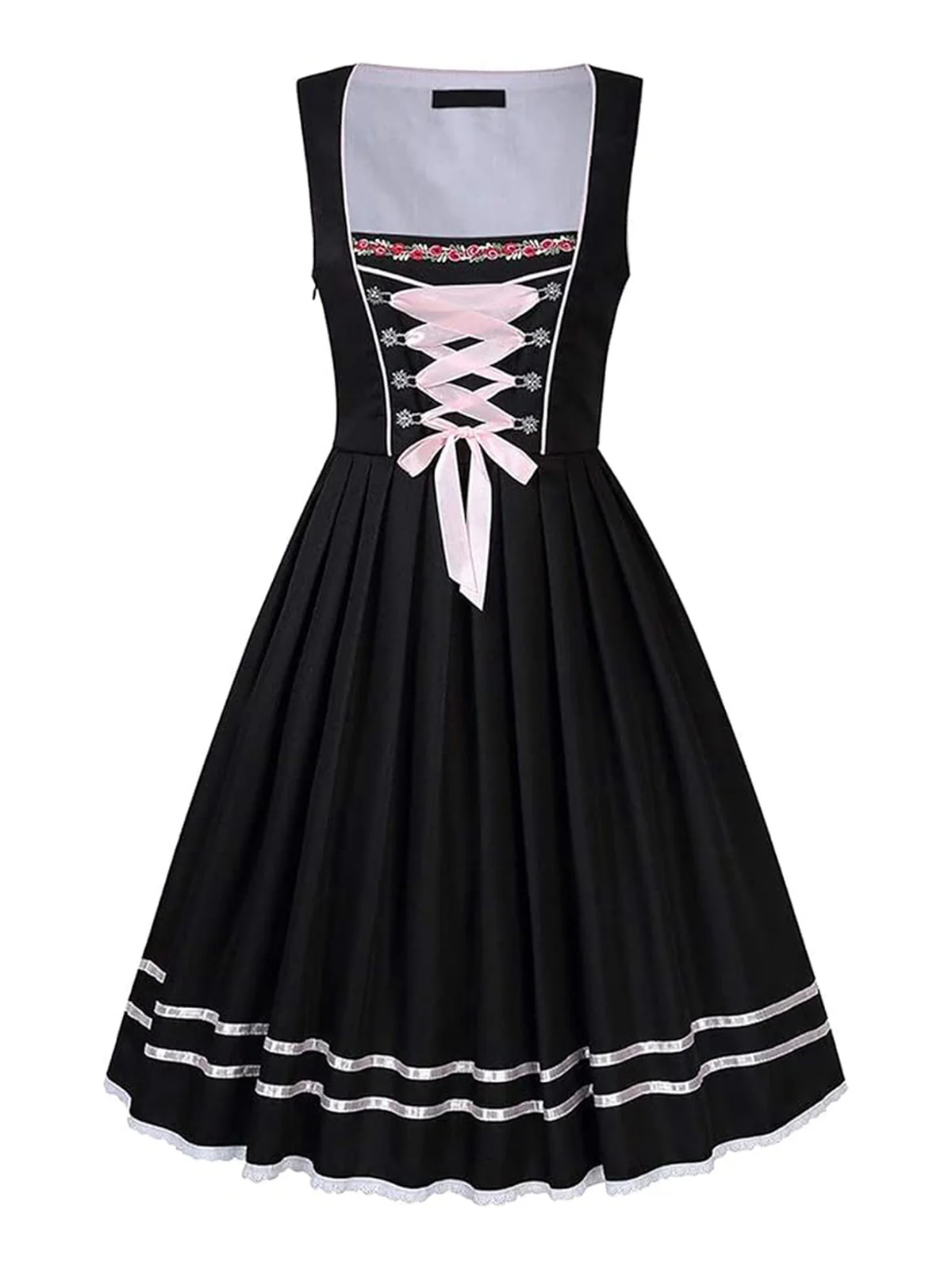 2PCS Pink 1950s Oktoberfest Puff Sleeves Embroidered Dress - Image 5