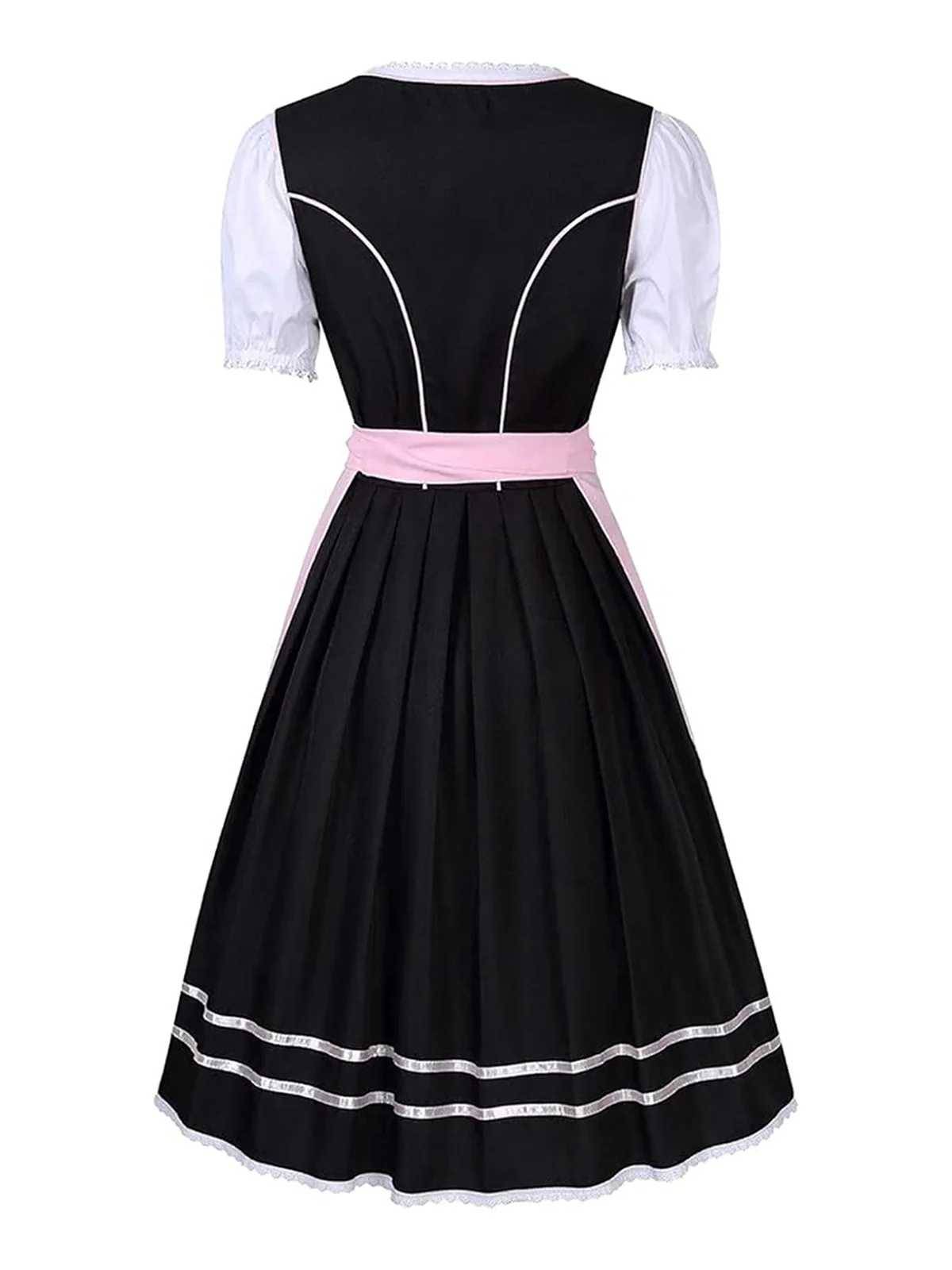 2PCS Pink 1950s Oktoberfest Puff Sleeves Embroidered Dress - Image 6