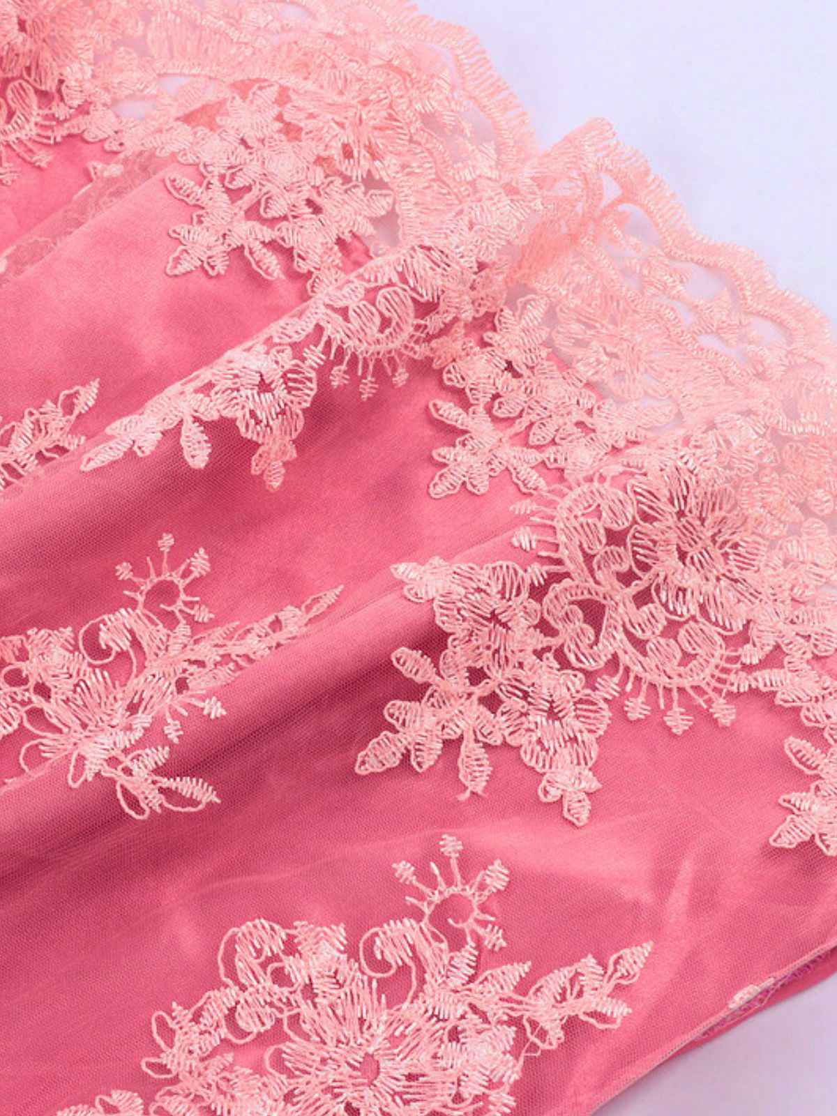 2PCS Pink 1950s Sweetheart Floral Embroidered Dress - Image 5