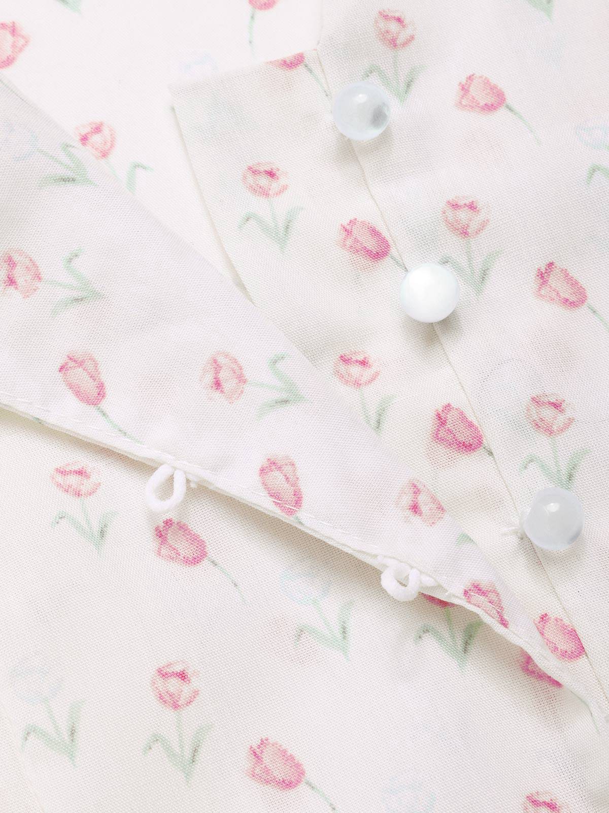 Pink 1940s Tulip V-Neck Lapel Ruffled Blouse - Image 6