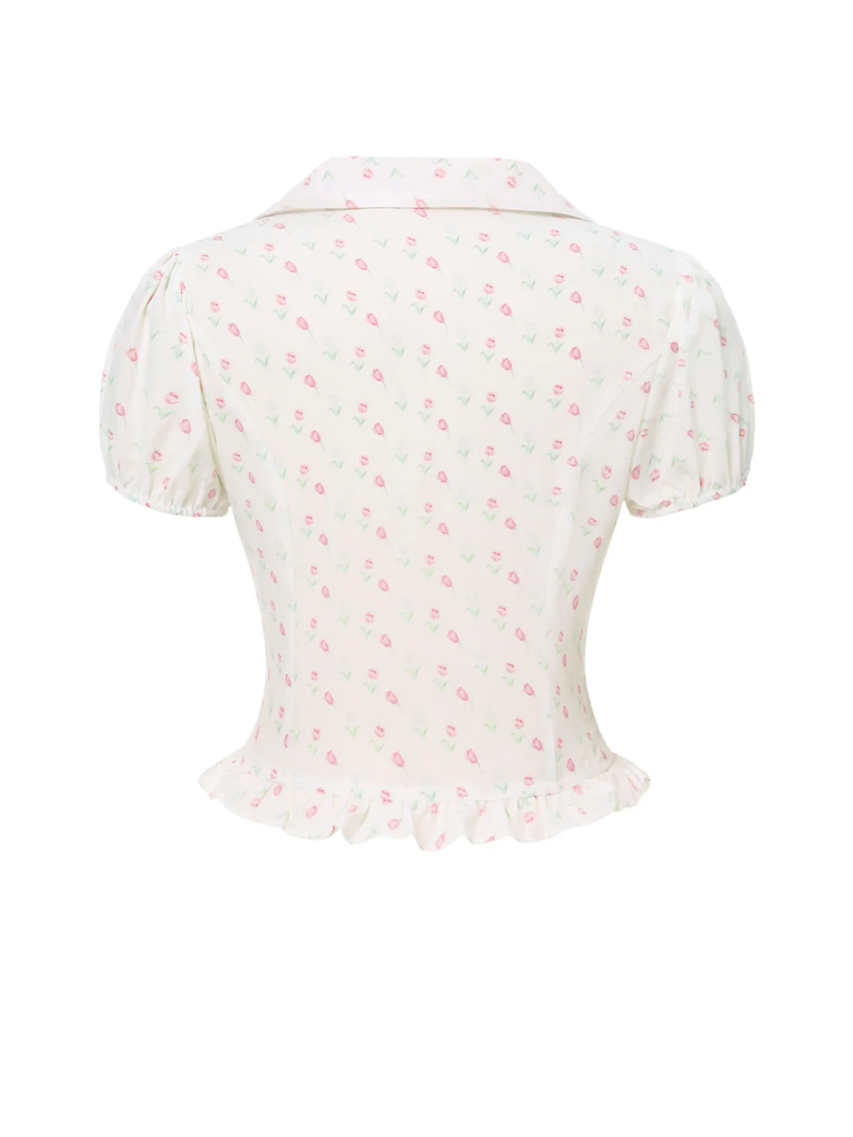 Pink 1940s Tulip V-Neck Lapel Ruffled Blouse - Image 5