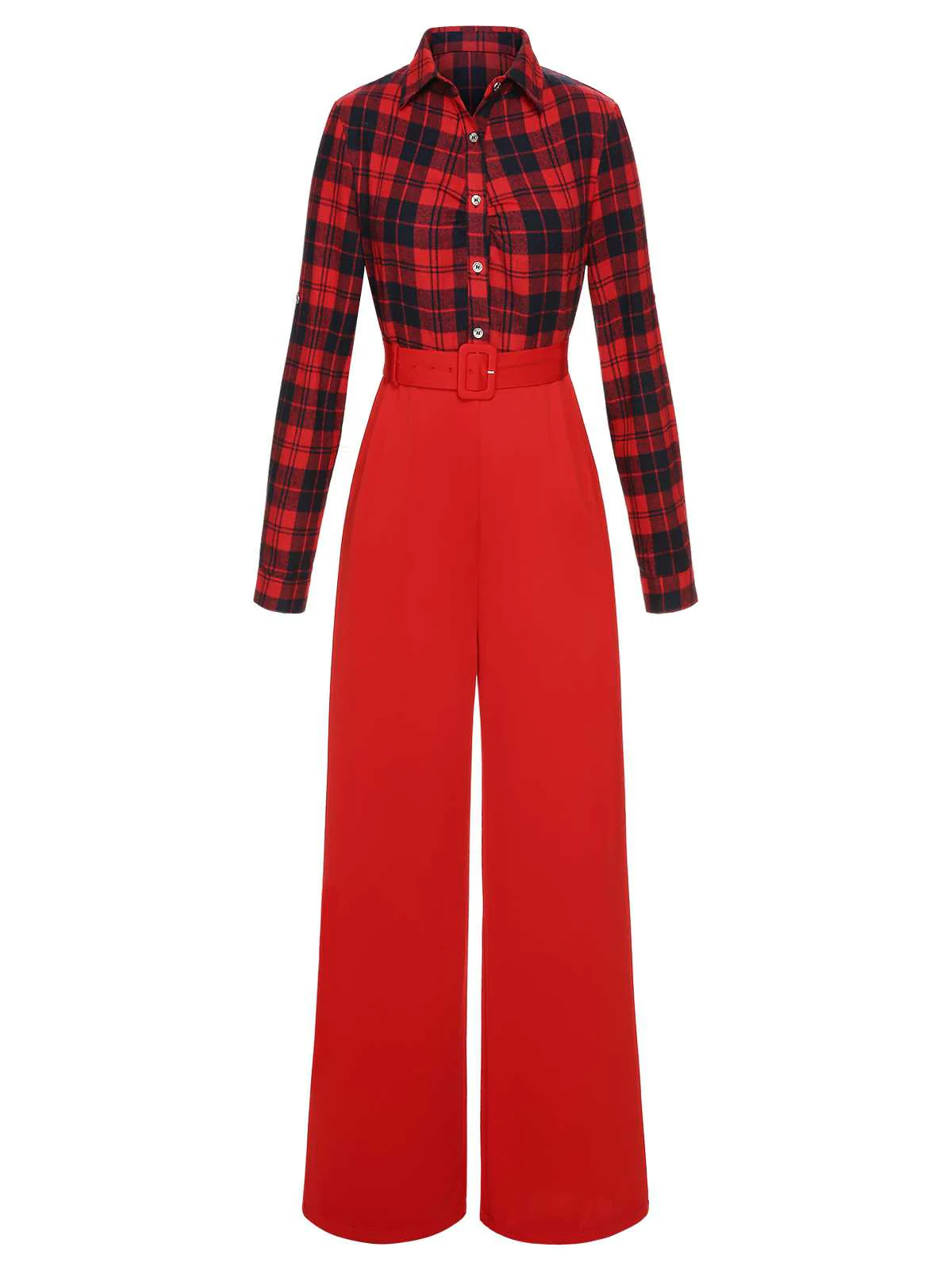 Red 1930s Christmas Plaid Jumpsuit - Image 2