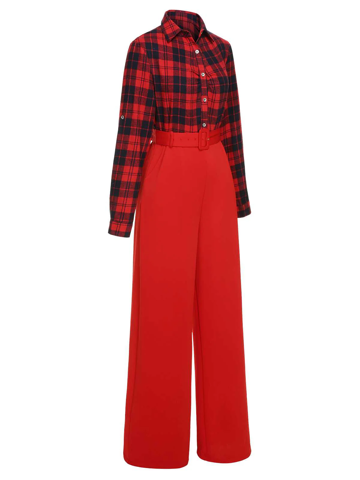 Red 1930s Christmas Plaid Jumpsuit - Image 3