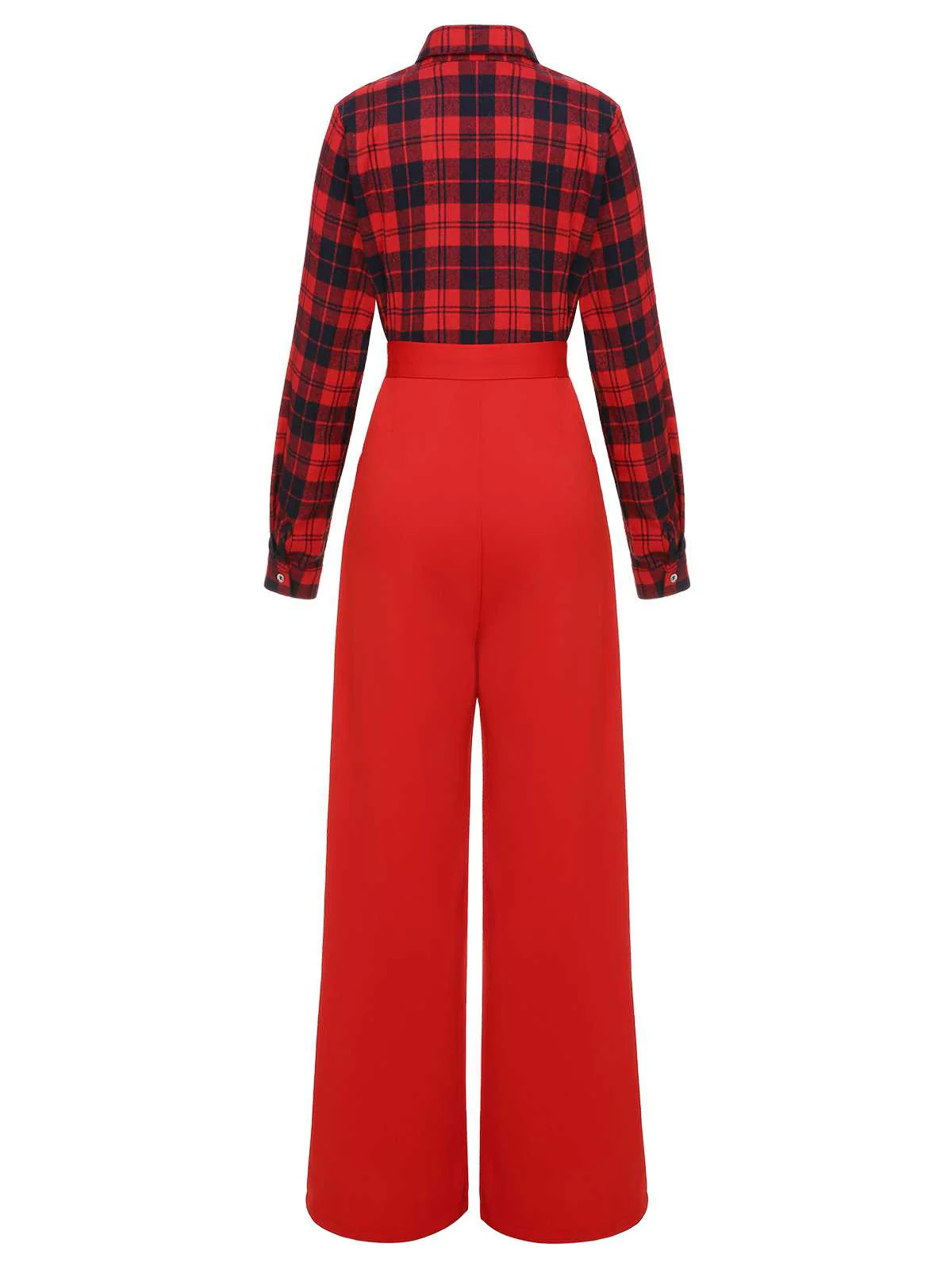 Red 1930s Christmas Plaid Jumpsuit - Image 4