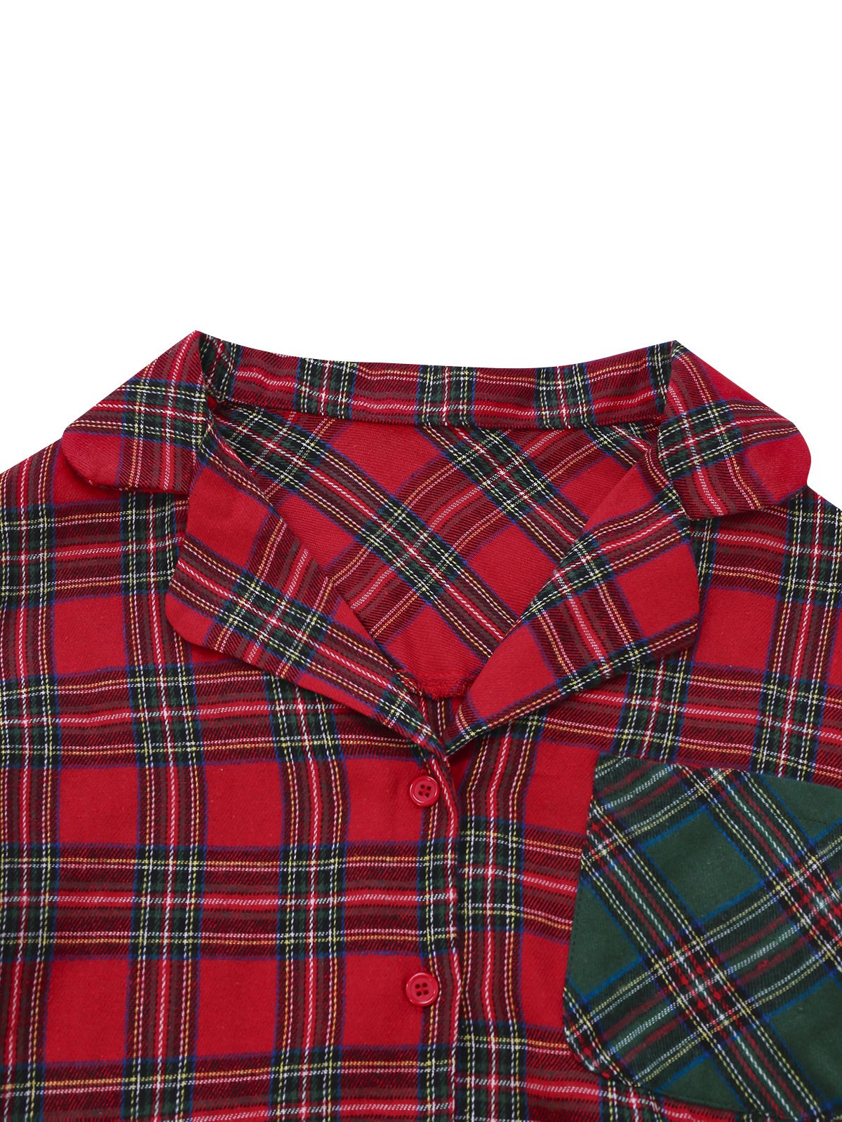 2PCS Red 1930s Christmas Plaid Pajama Set - Image 5