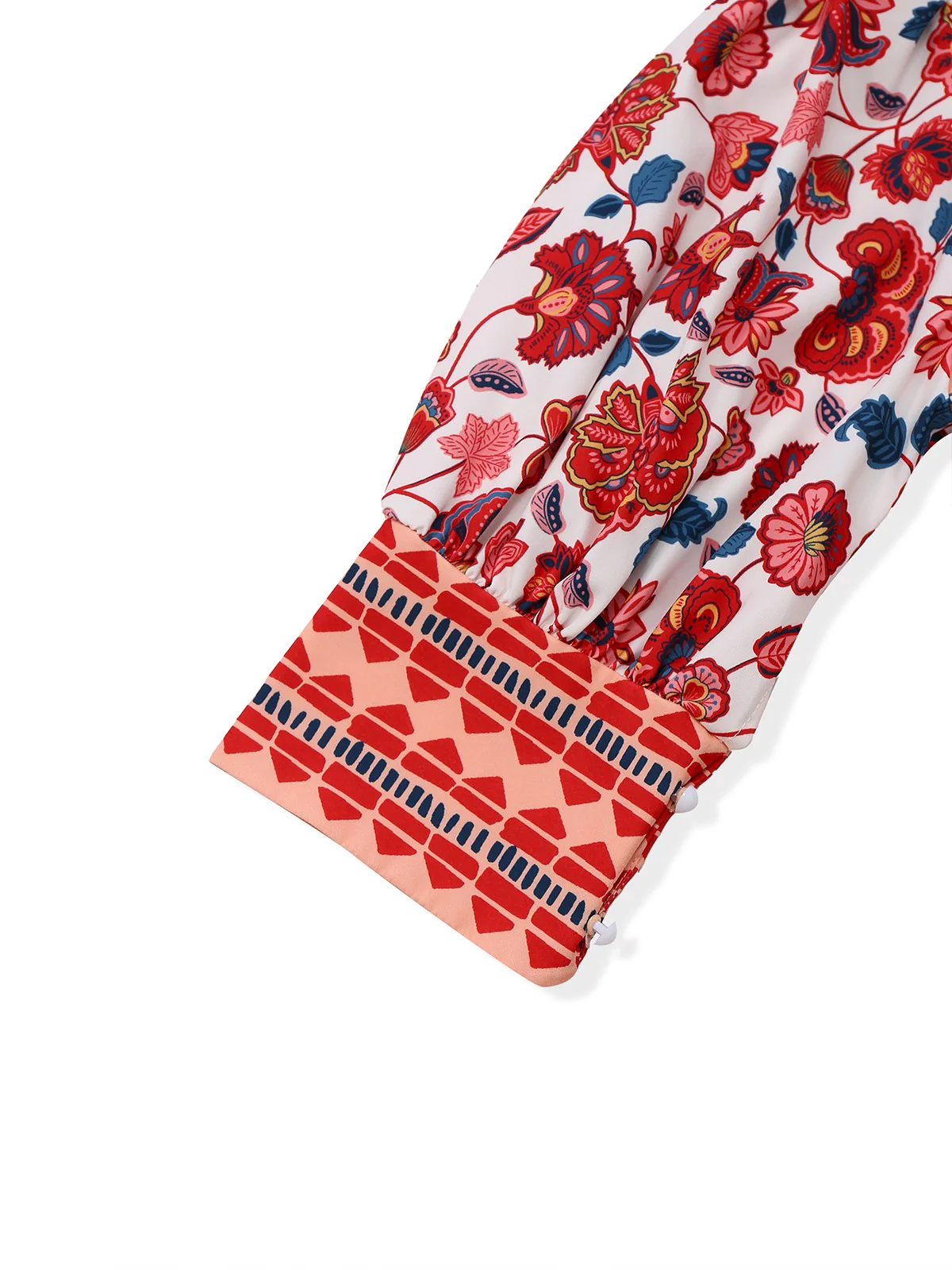 2PCS Red 1930s Floral Lantern Sleeve Cutout Top & Ruched Skirt - Image 3