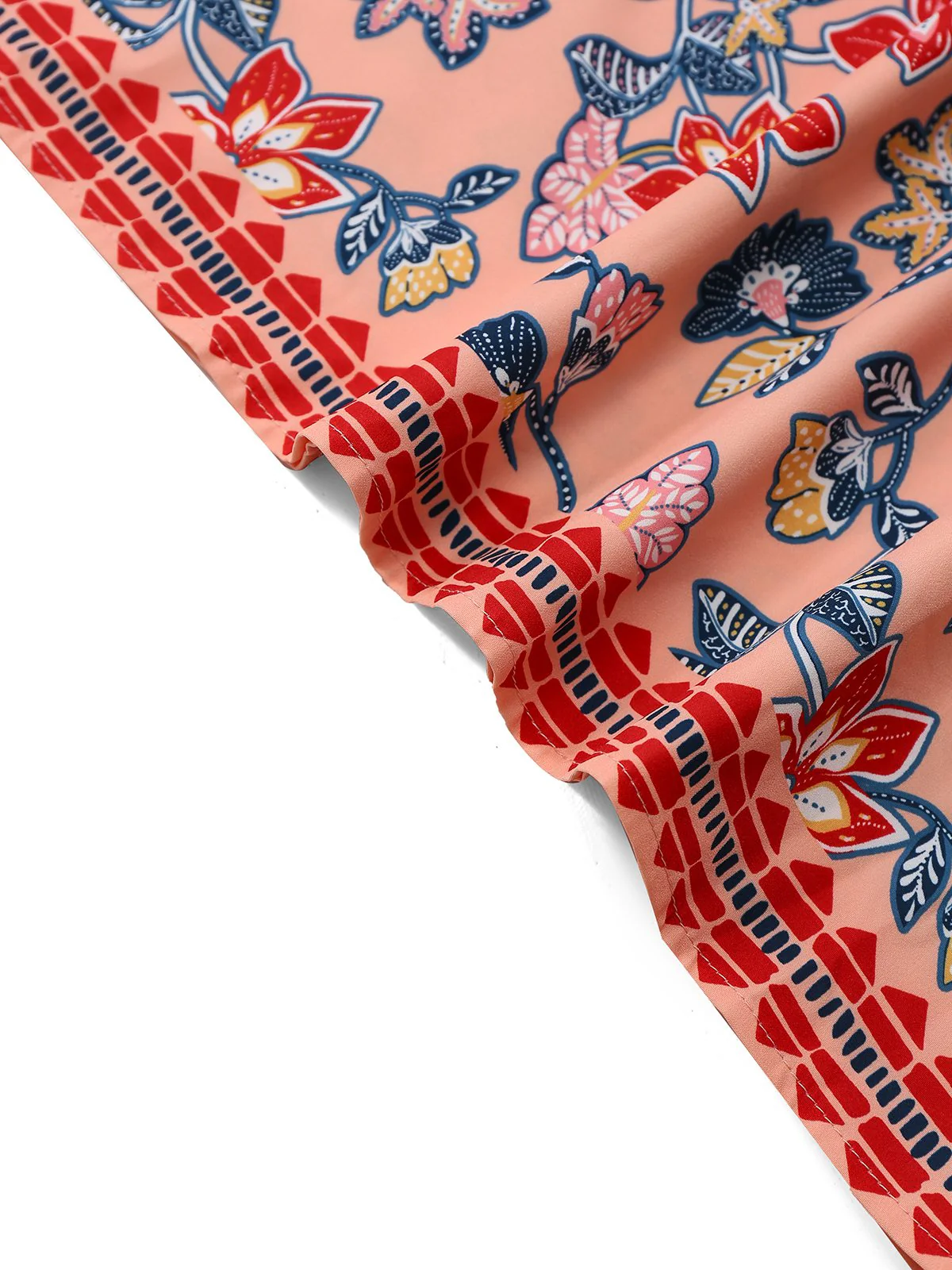2PCS Red 1930s Floral Lantern Sleeve Cutout Top & Ruched Skirt - Image 5