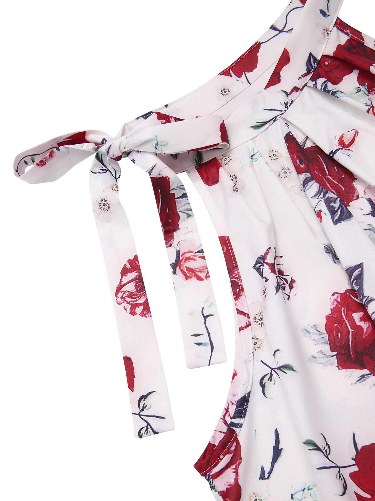 2PCS Red 1940s Floral Tie Neck Top & Buttoned Short - Image 3