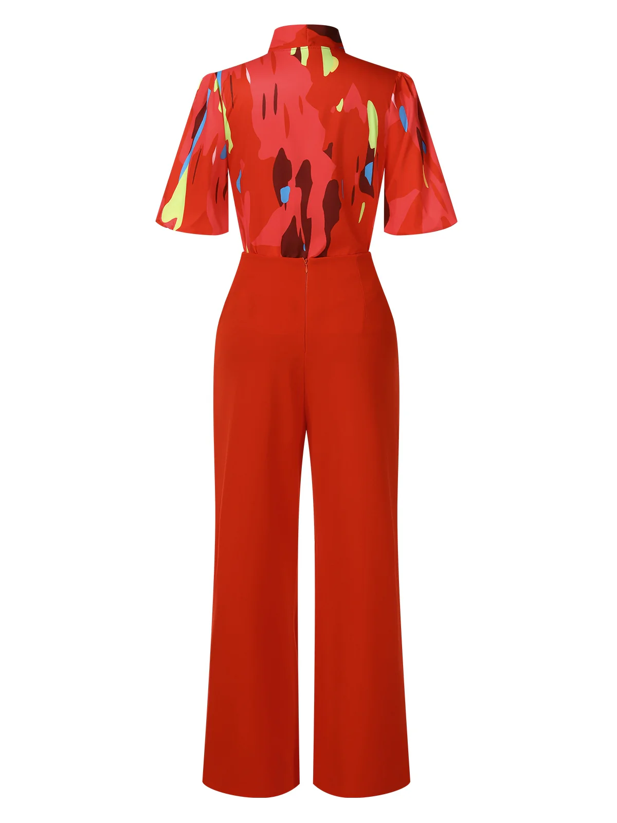 2PCS Red 1950s Abstract Prints Blouse & Solid Pants - Image 4