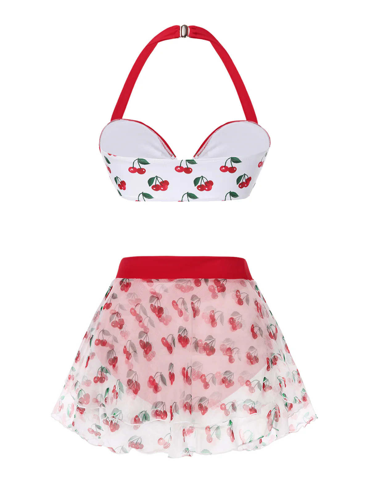 2PCS Red 1950s Cherry Bikini & Tie-Waist Cover up - Image 6