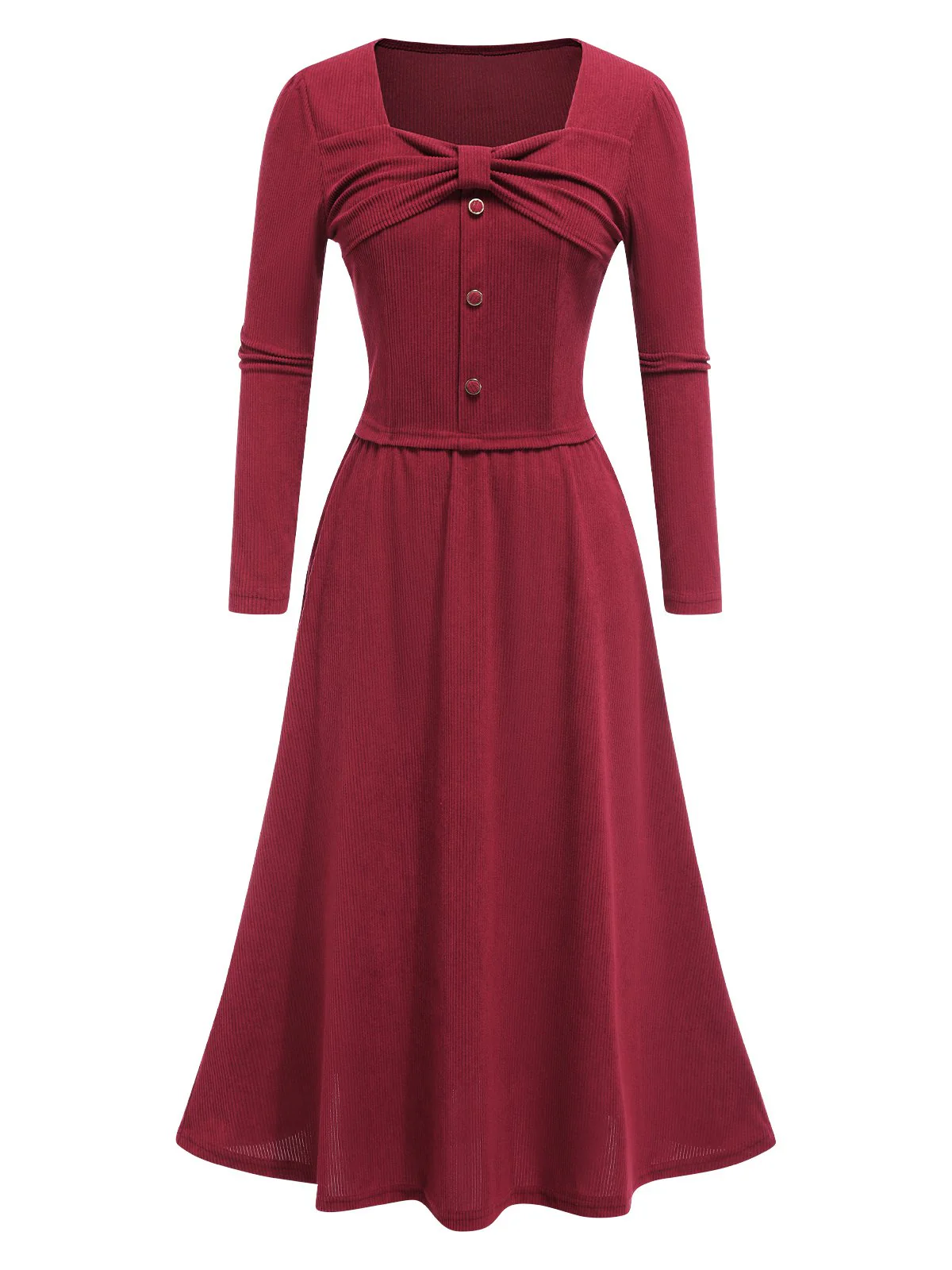 2PCS Red 1950s Corduroy Bow Top & Skirt - Image 2