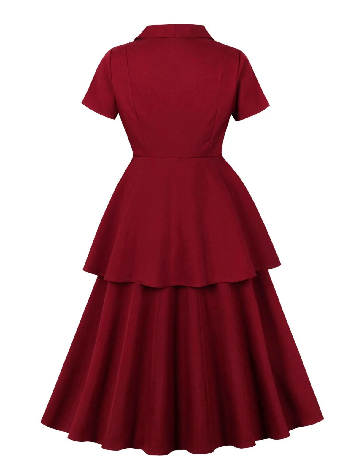2PCS Red 1950s Solid Ruffled Button Top & Skirt - Image 3