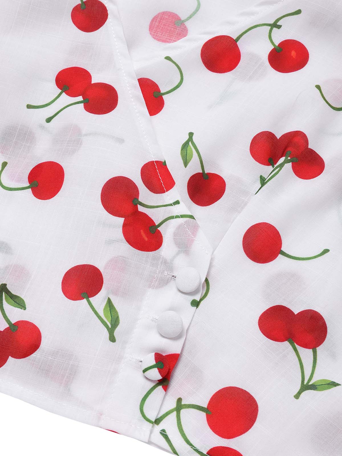 2PCS Red 1960s Cherry V-Neck Crop Top & Skirt - Image 5