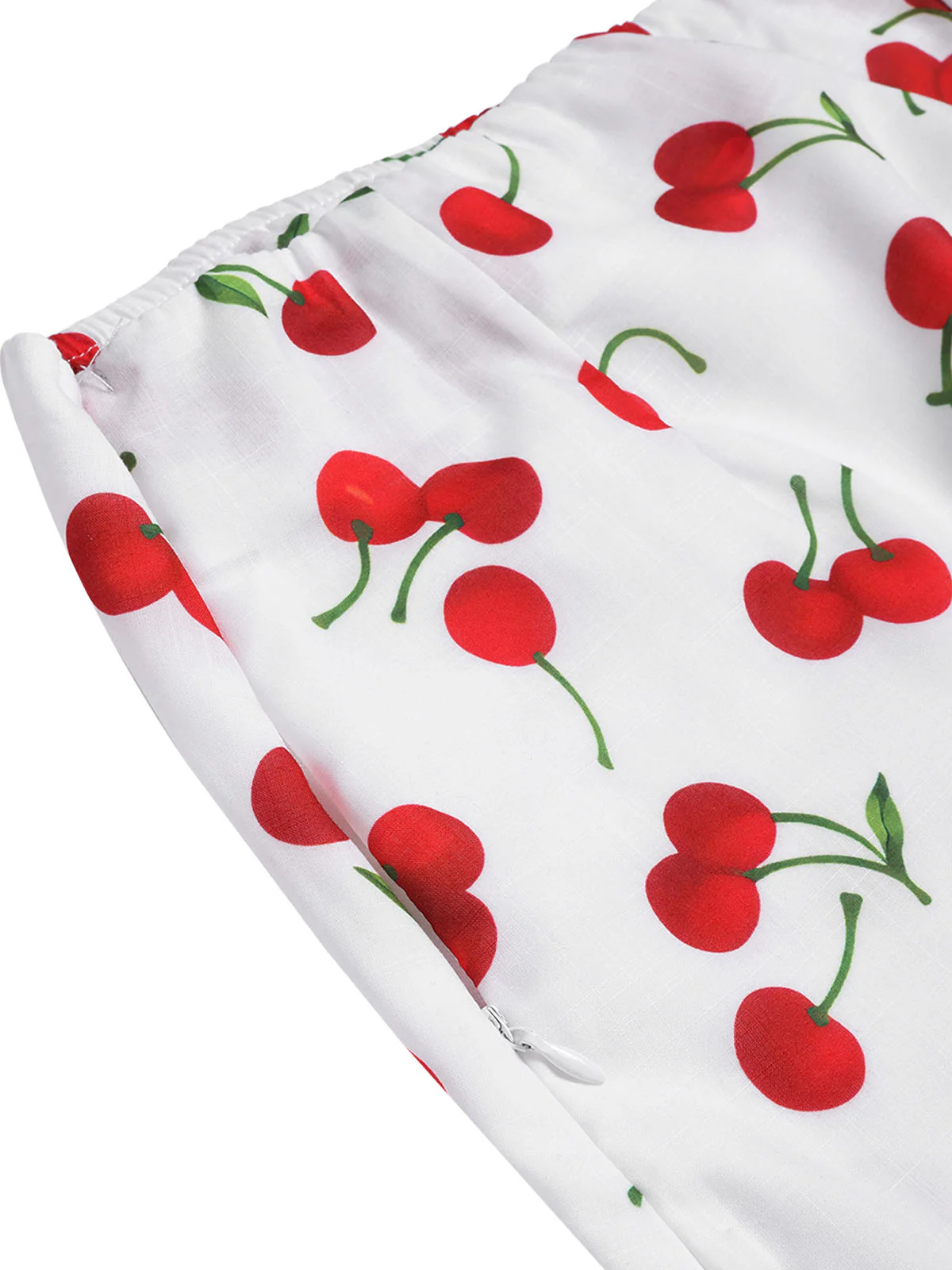 2PCS Red 1960s Cherry V-Neck Crop Top & Skirt - Image 6