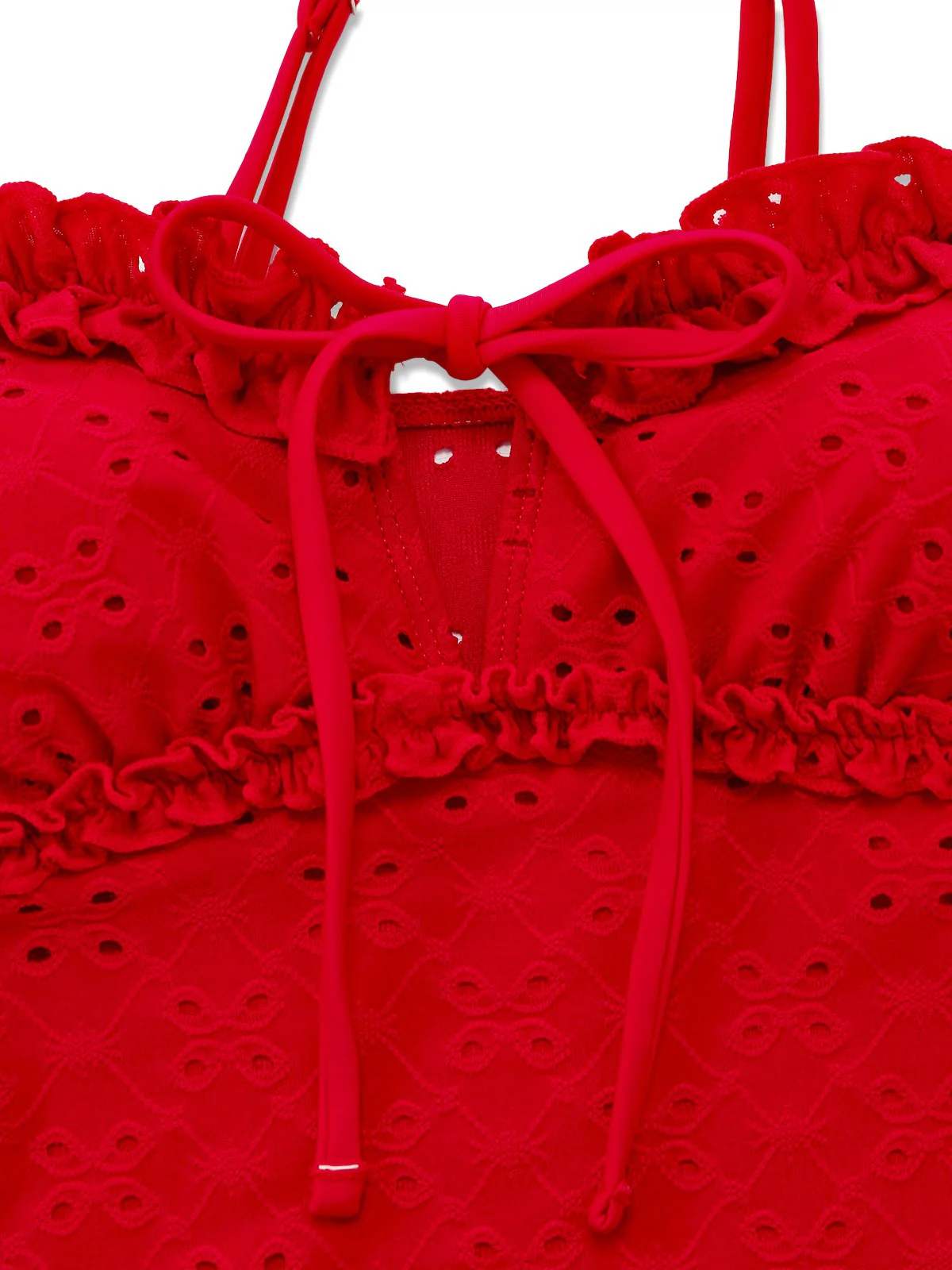 2PCS Red 1960s Cutout Ruffled Tankini Set & Cover-Up - Image 10