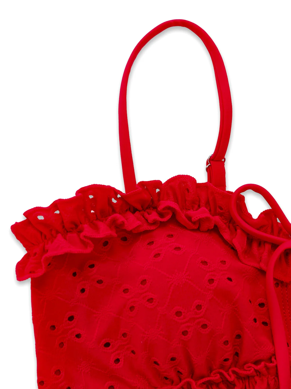 2PCS Red 1960s Cutout Ruffled Tankini Set & Cover-Up - Image 11