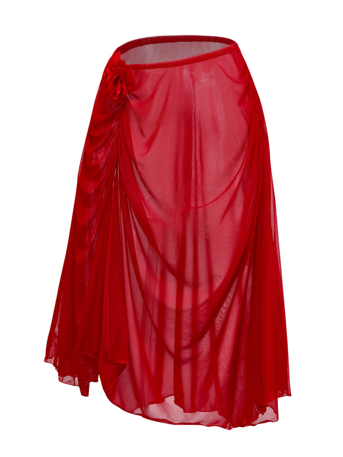 2PCS Red 1960s Cutout Ruffled Tankini Set & Cover-Up - Image 15