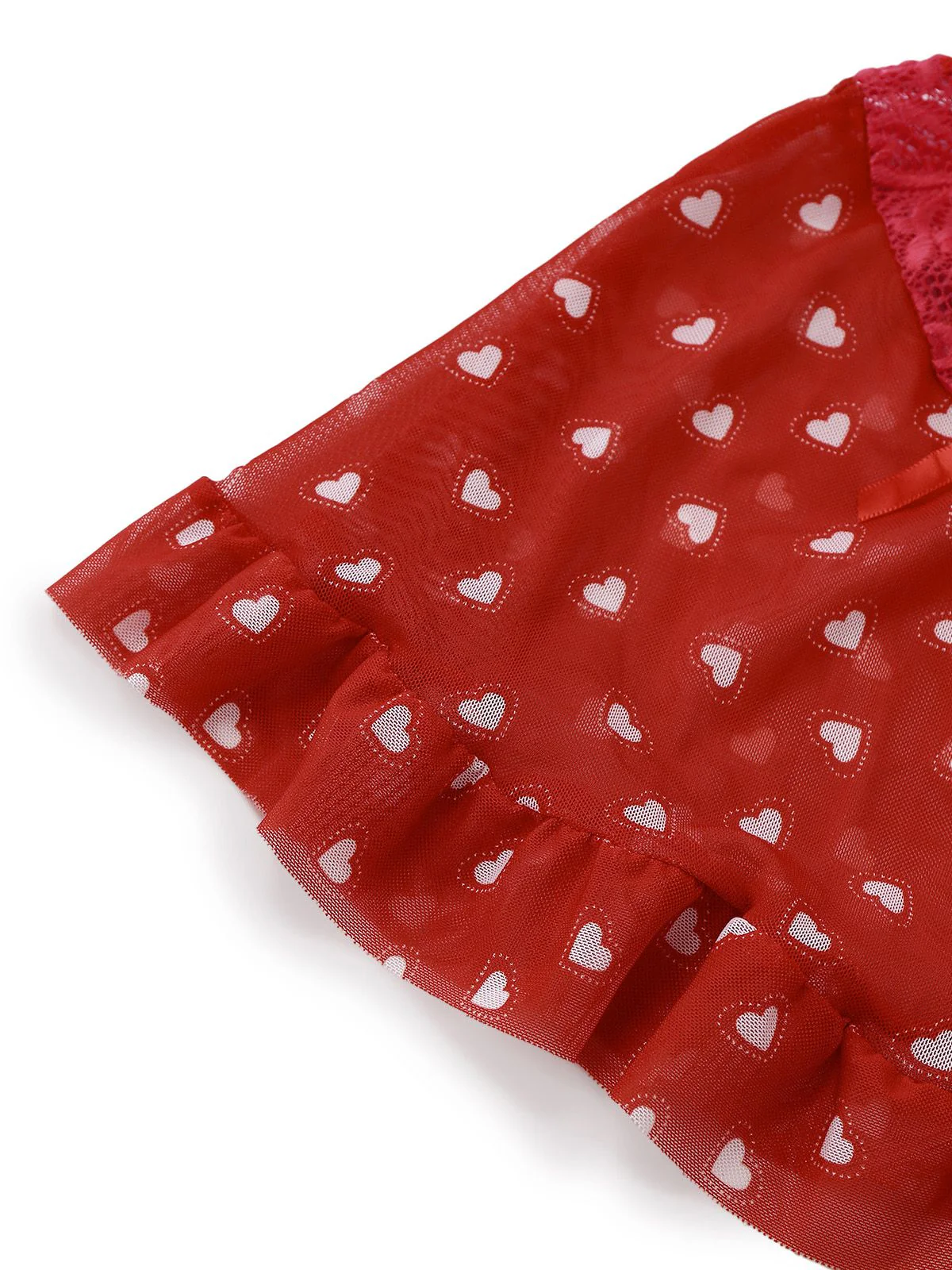 2PCS Red 1960s Heart Bow Ruffled Valentine's Pajamas - Image 11