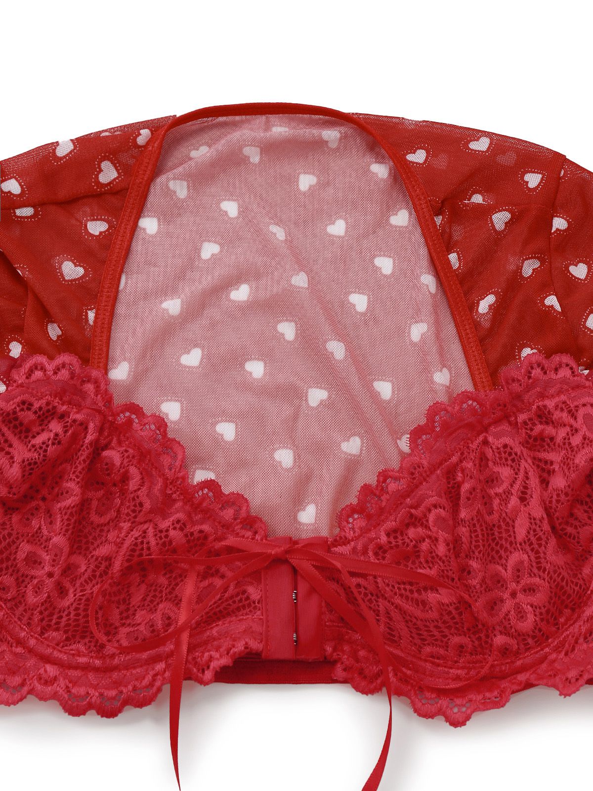 2PCS Red 1960s Heart Bow Ruffled Valentine's Pajamas - Image 7