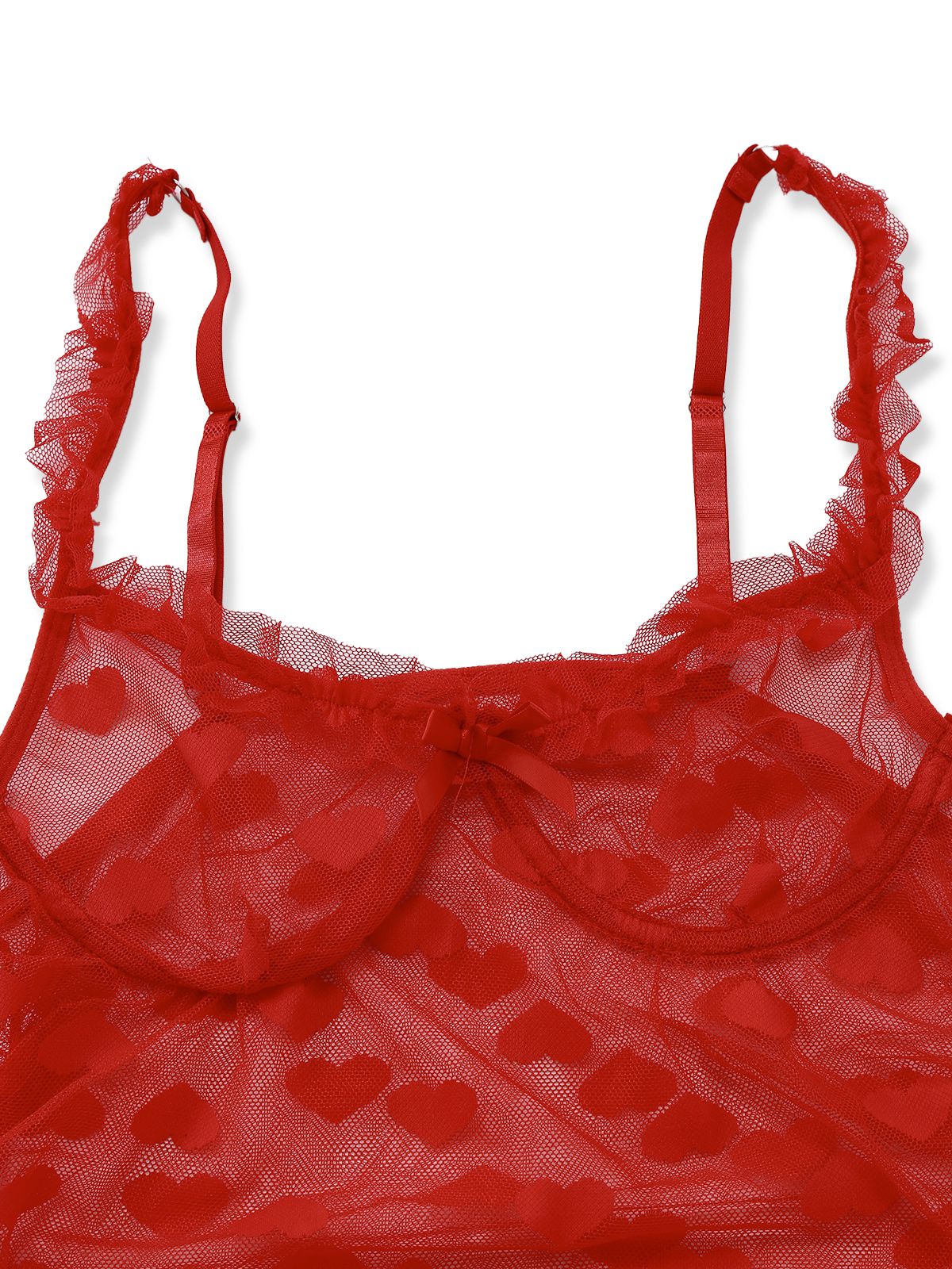 2PCS Red 1960s Heart Bow Ruffled Valentine's Pajamas - Image 8